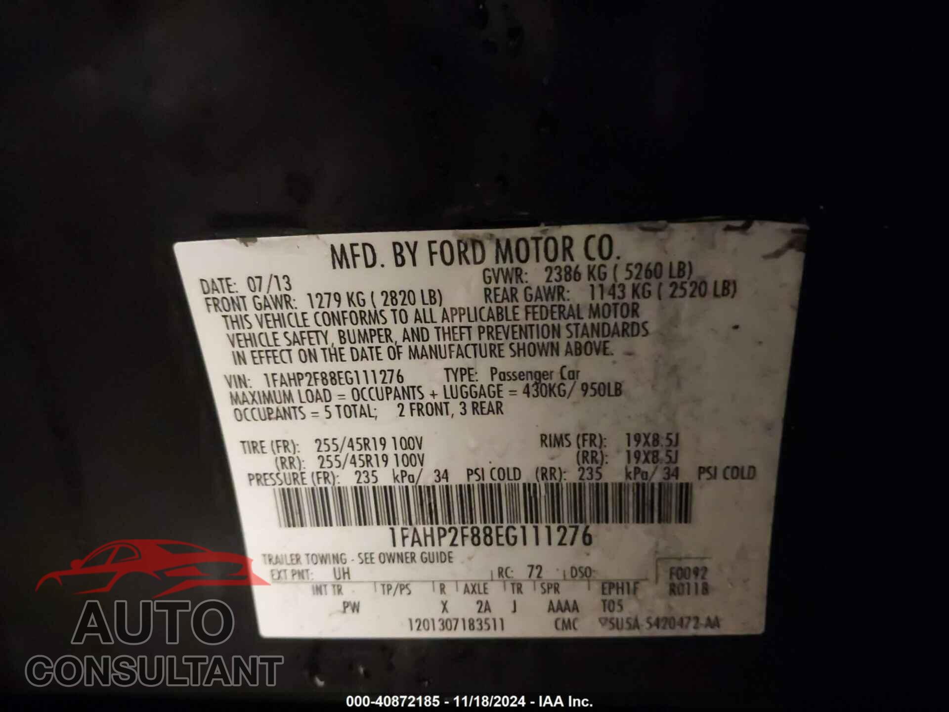 FORD TAURUS 2014 - 1FAHP2F88EG111276