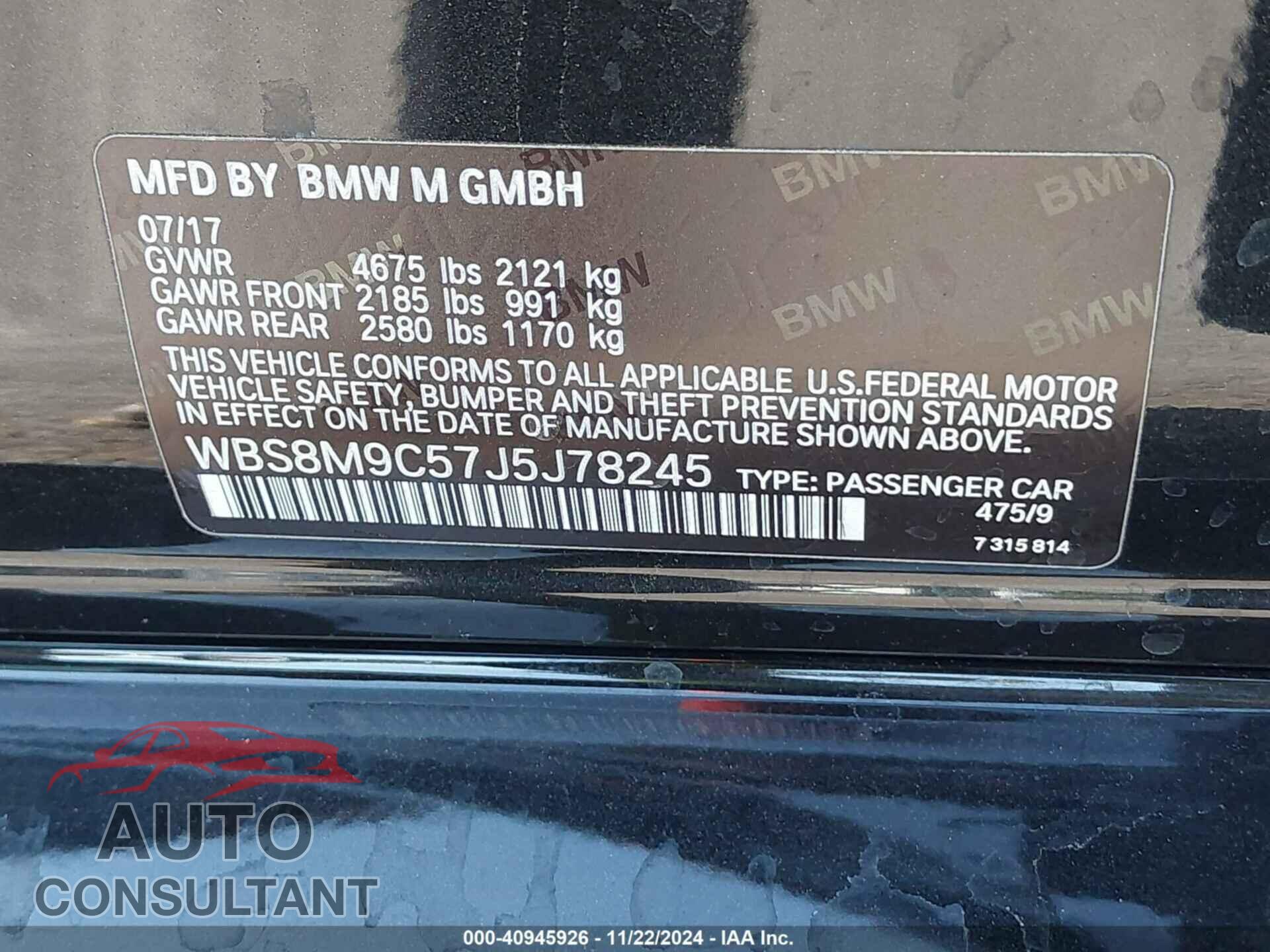BMW M3 2018 - WBS8M9C57J5J78245