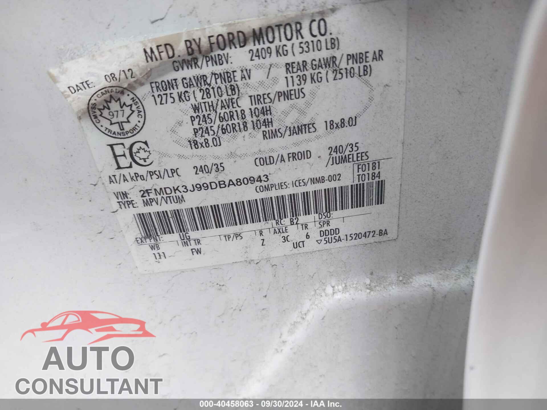 FORD EDGE 2013 - 2FMDK3J99DBA80943