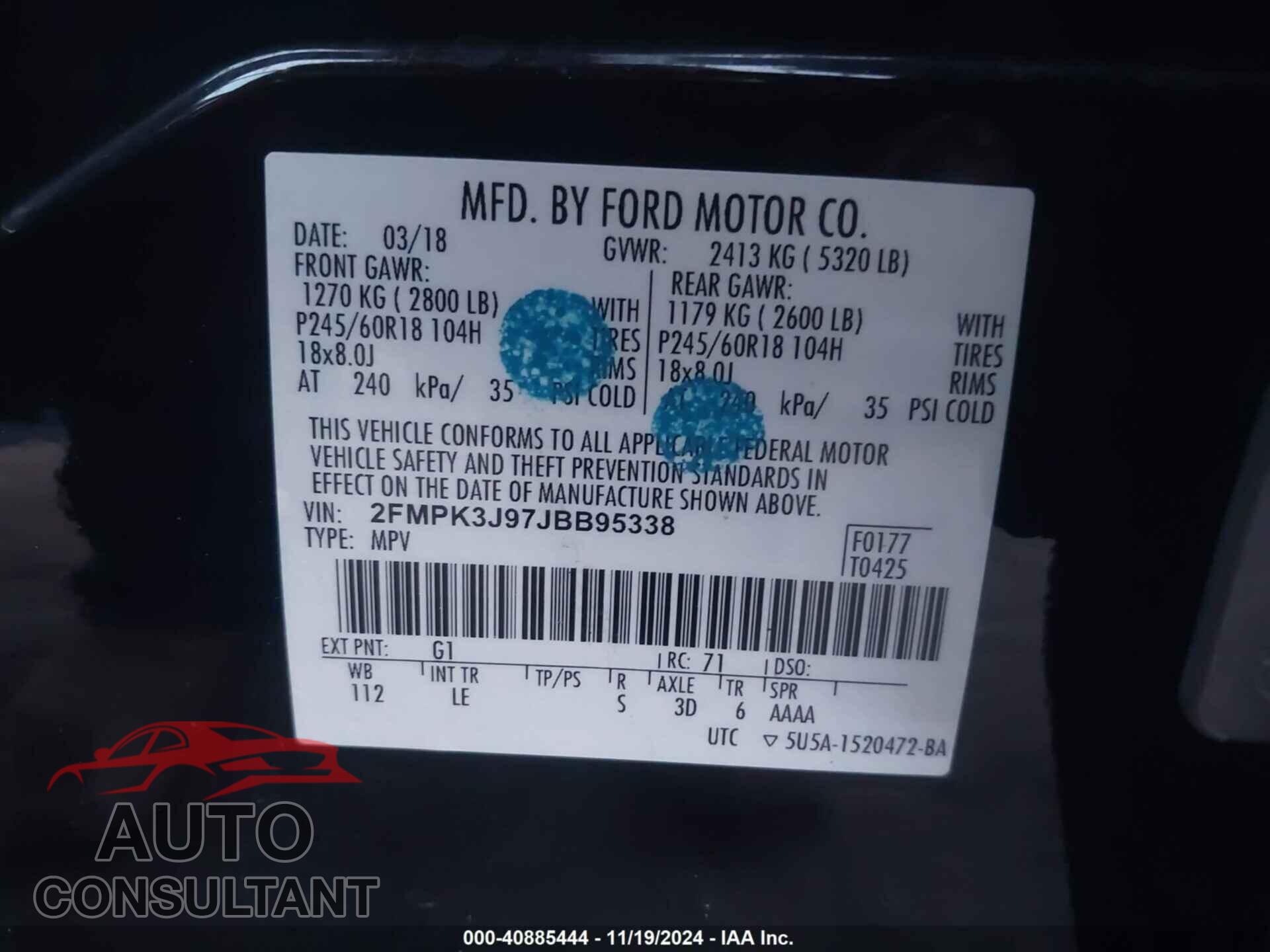 FORD EDGE 2018 - 2FMPK3J97JBB95338