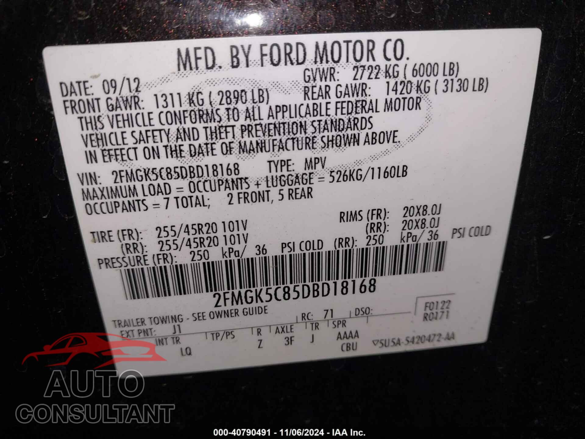 FORD FLEX 2013 - 2FMGK5C85DBD18168