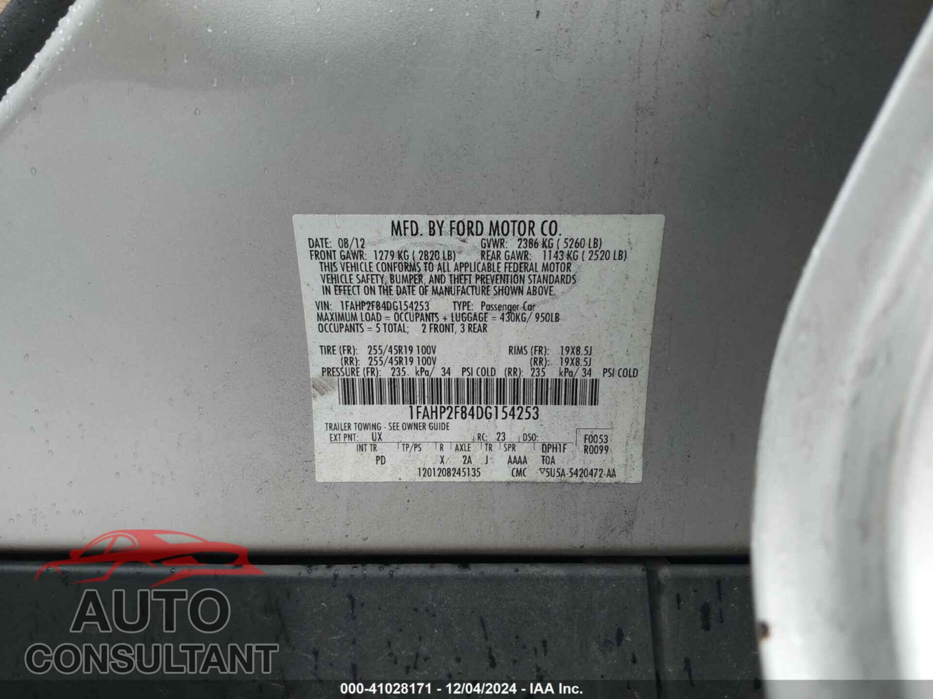 FORD TAURUS 2013 - 1FAHP2F84DG154253