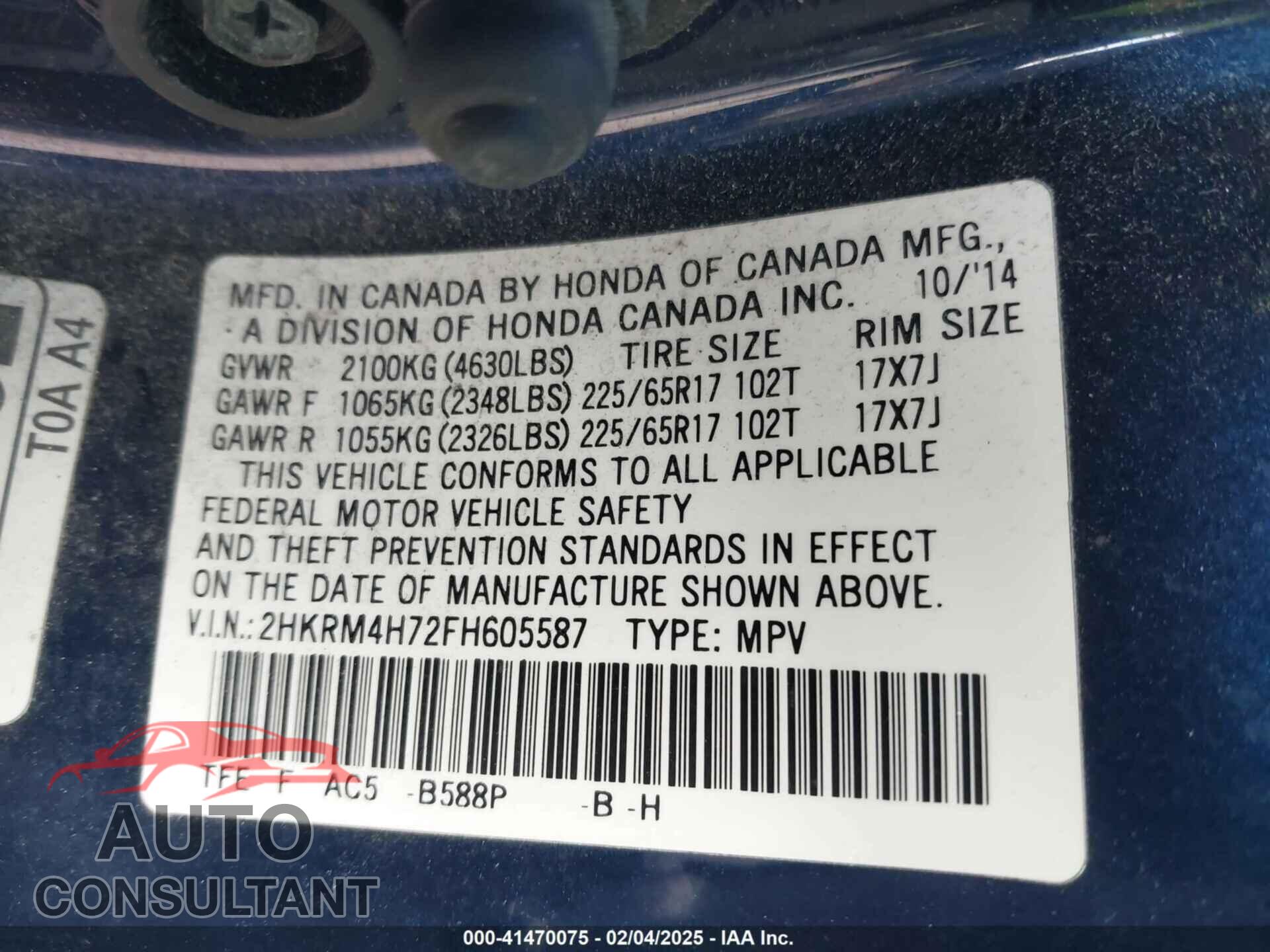 HONDA CR-V 2015 - 2HKRM4H72FH605587