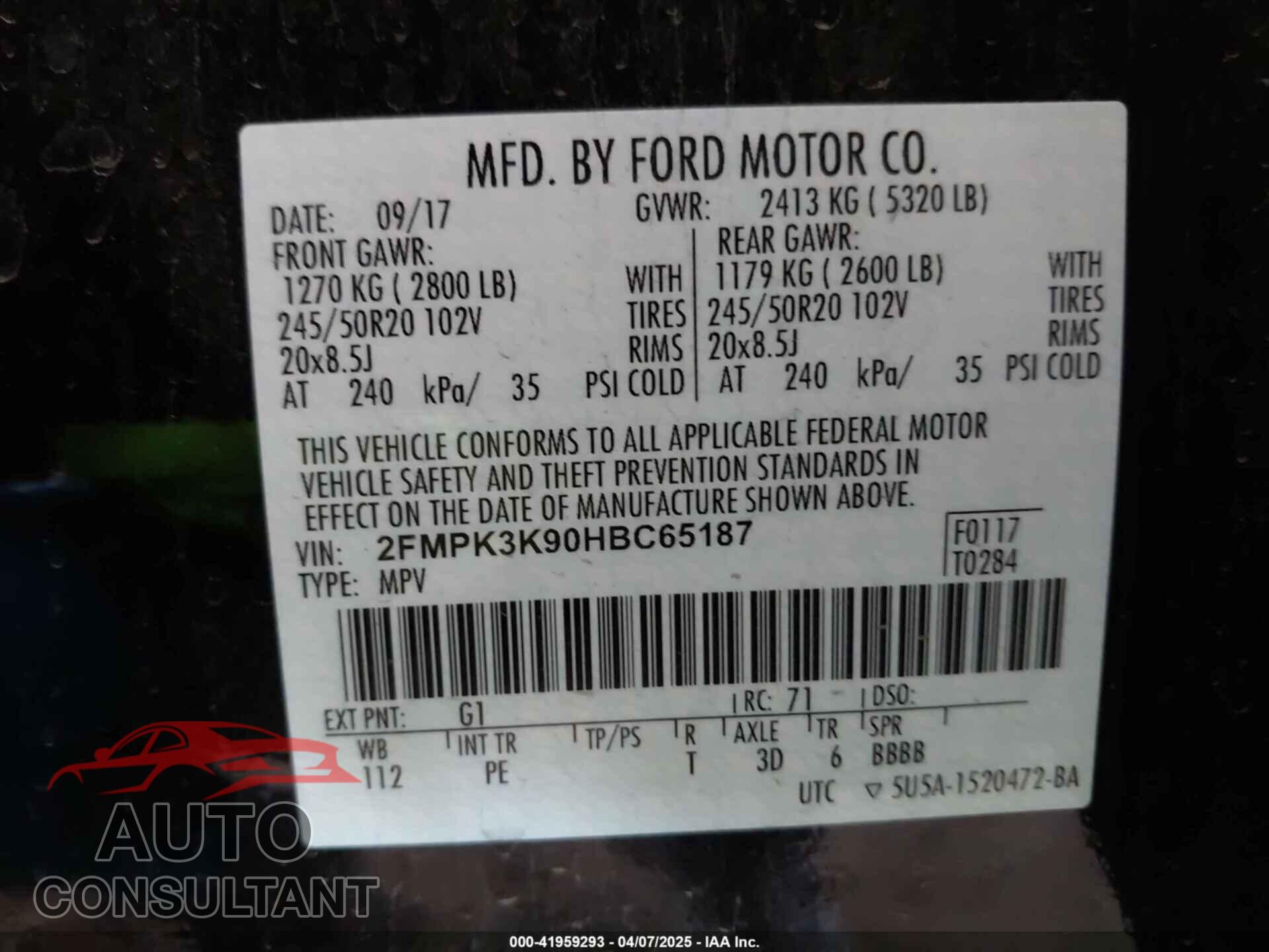 FORD EDGE 2017 - 2FMPK3K90HBC65187