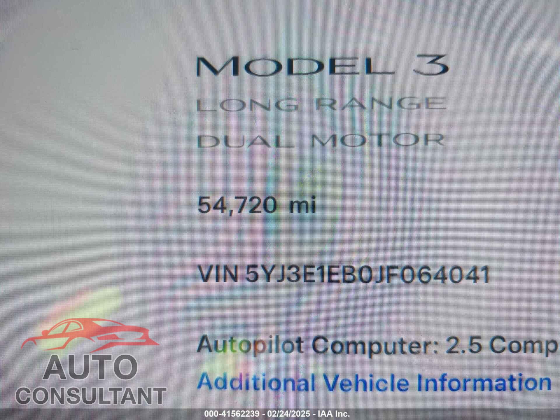 TESLA MODEL 3 2018 - 5YJ3E1EB0JF064041