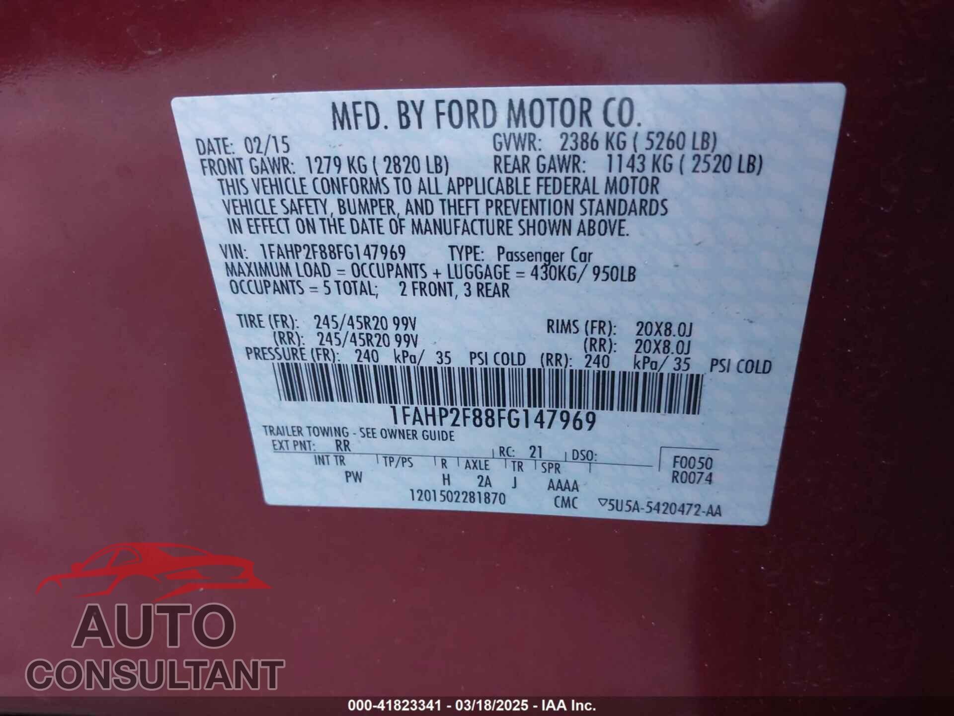 FORD TAURUS 2015 - 1FAHP2F88FG147969