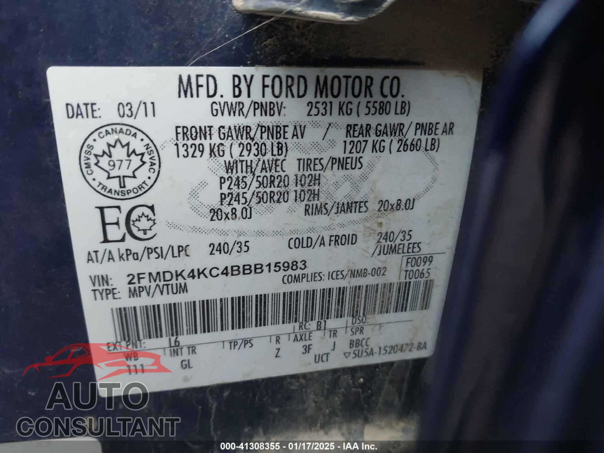 FORD EDGE 2011 - 2FMDK4KC4BBB15983