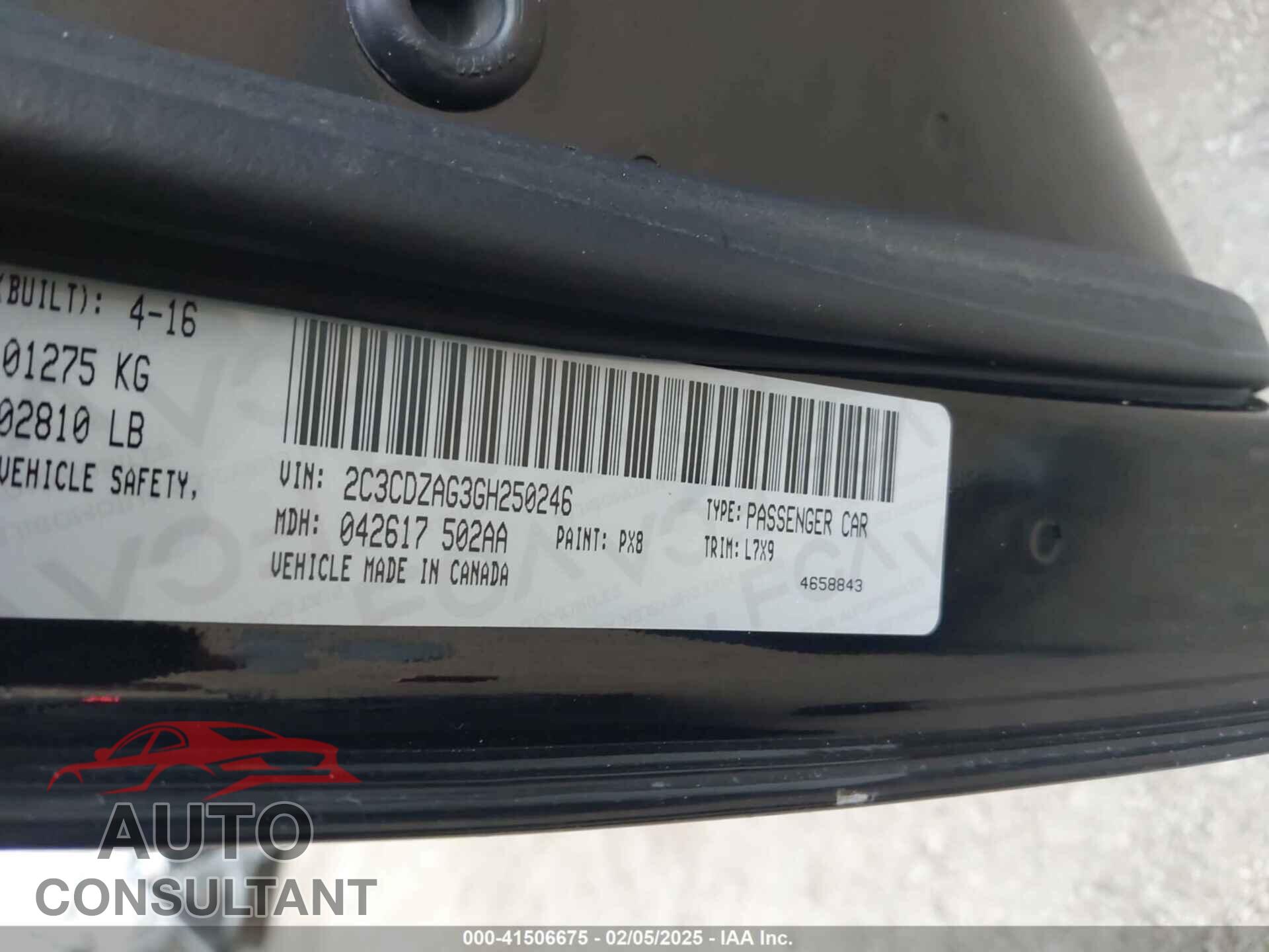 DODGE CHALLENGER 2016 - 2C3CDZAG3GH250246