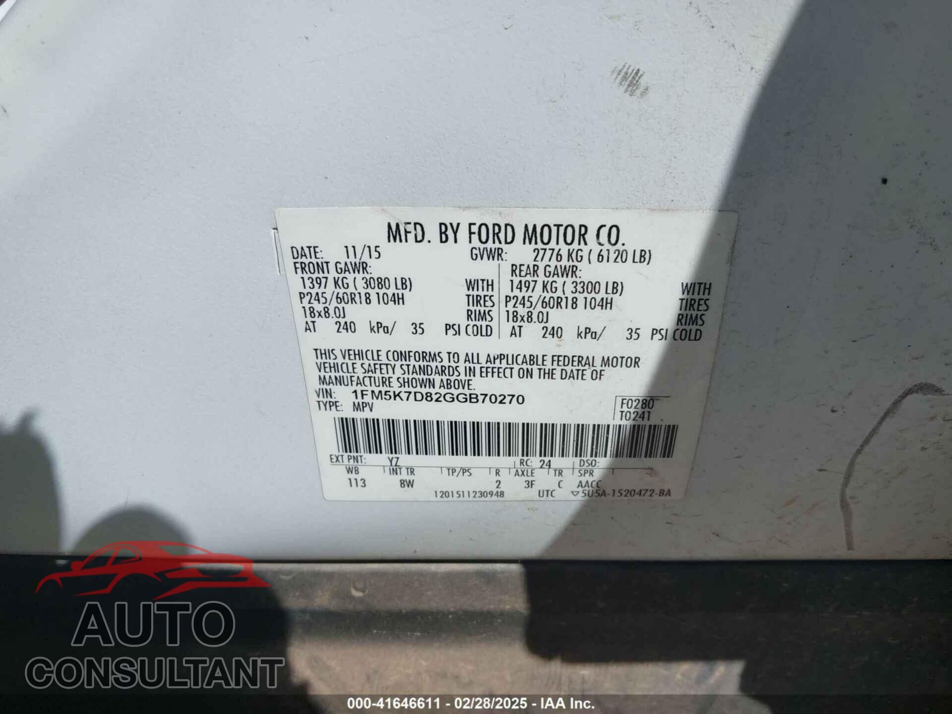 FORD EXPLORER 2016 - 1FM5K7D82GGB70270