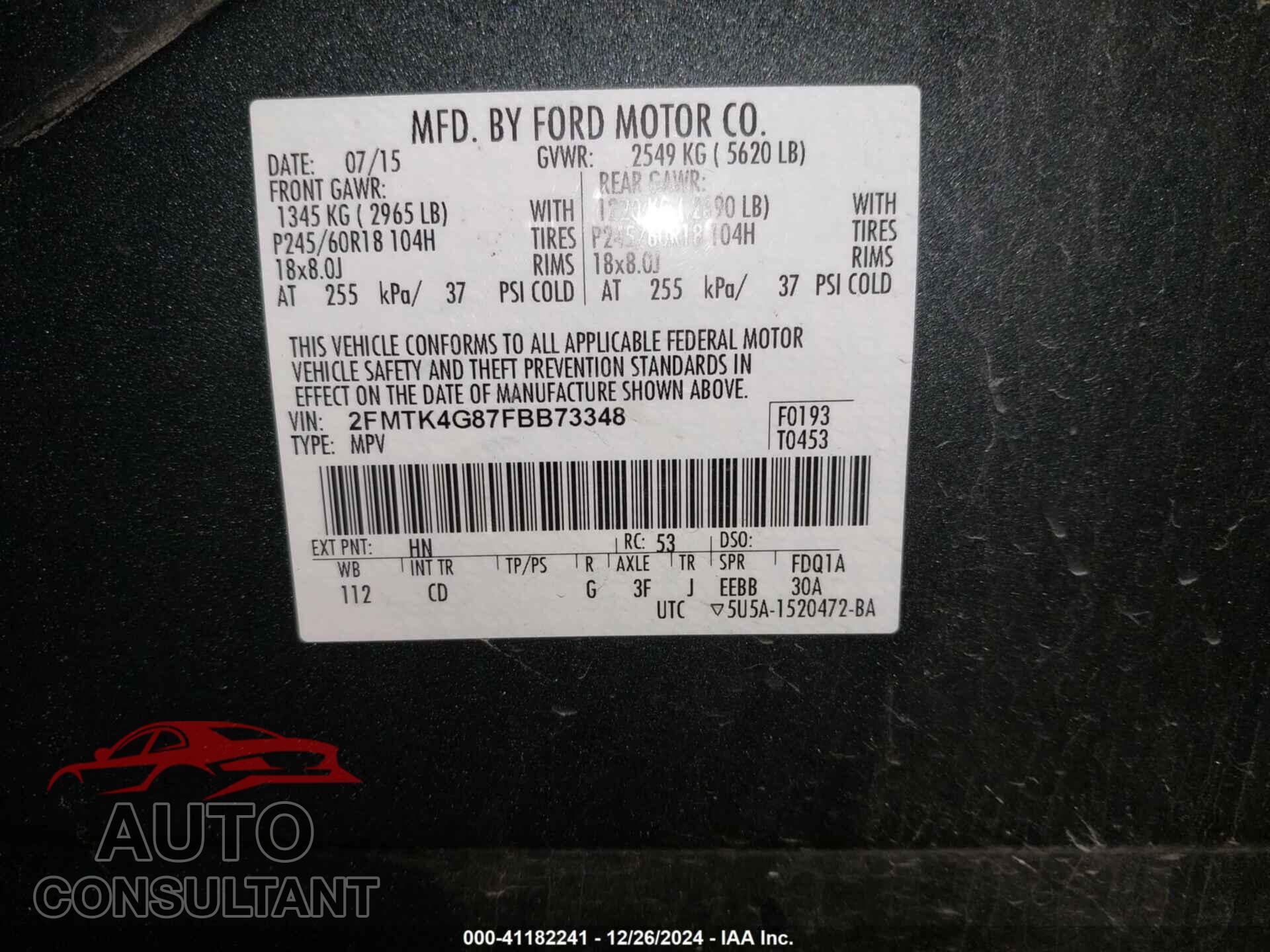 FORD EDGE 2015 - 2FMTK4G87FBB73348