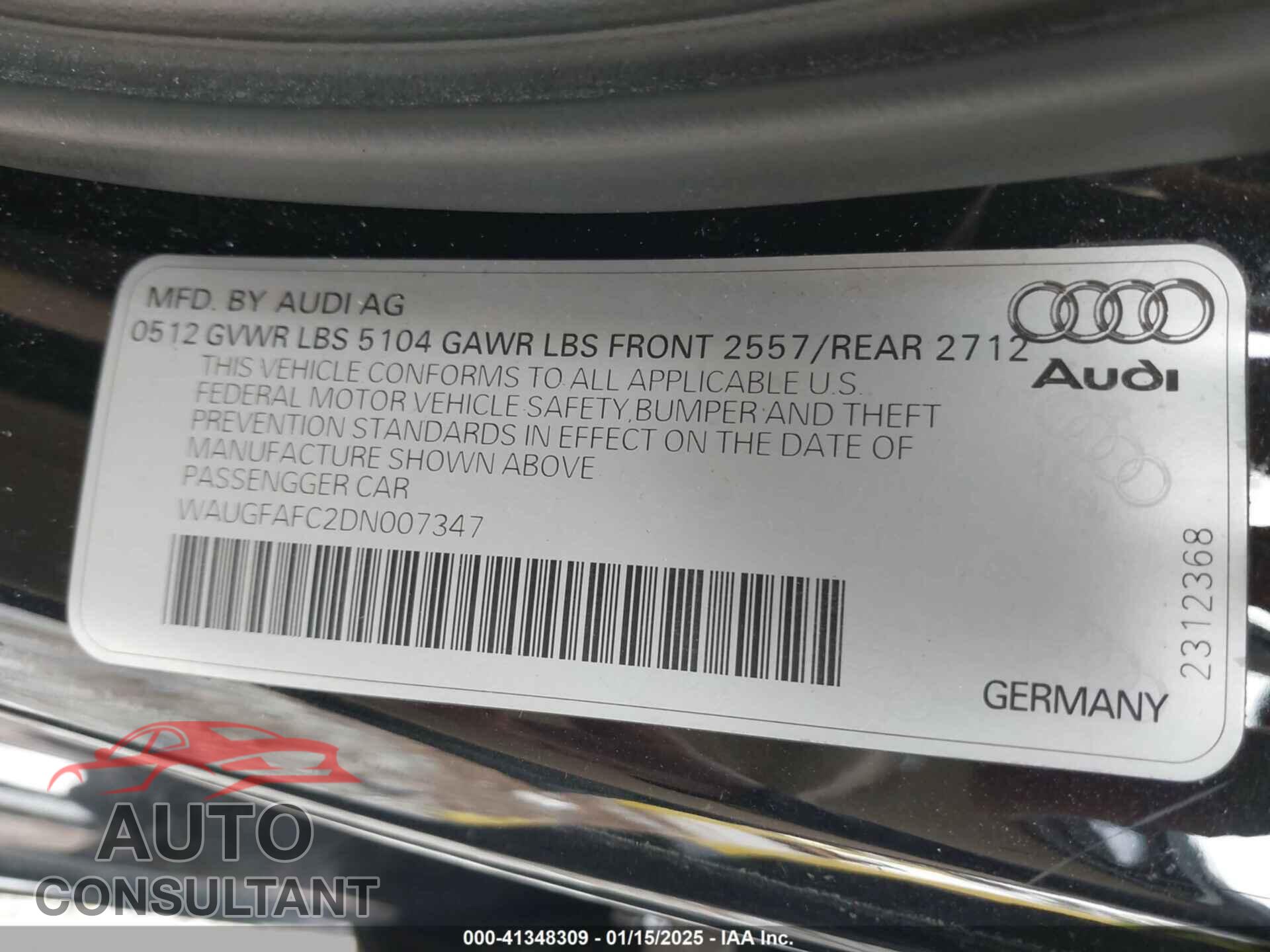 AUDI A6 2013 - WAUGFAFC2DN007347