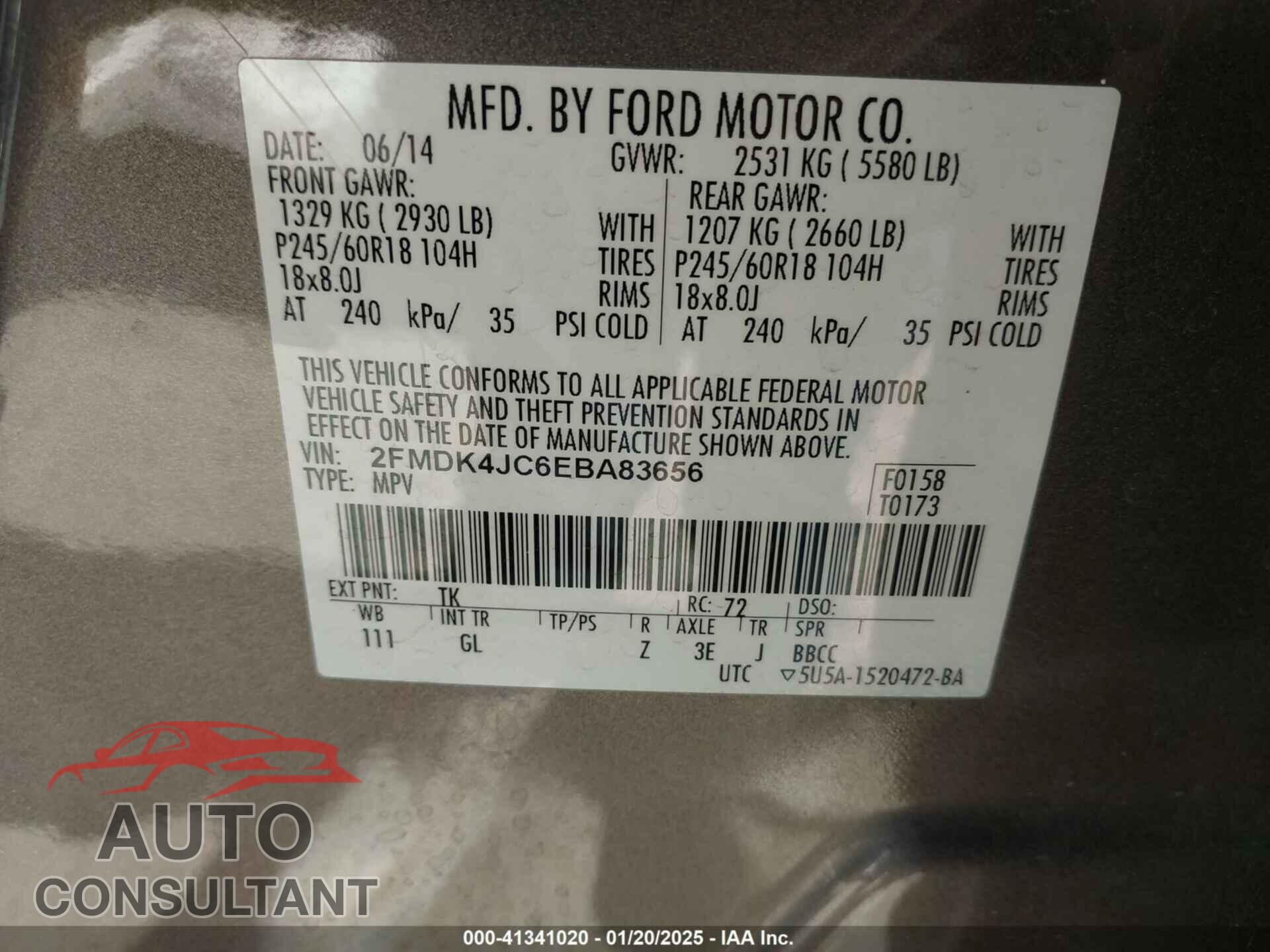 FORD EDGE 2014 - 2FMDK4JC6EBA83656