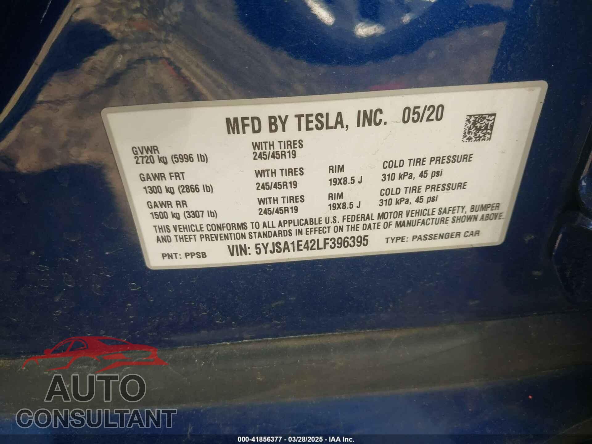 TESLA MODEL S 2020 - 5YJSA1E42LF396395