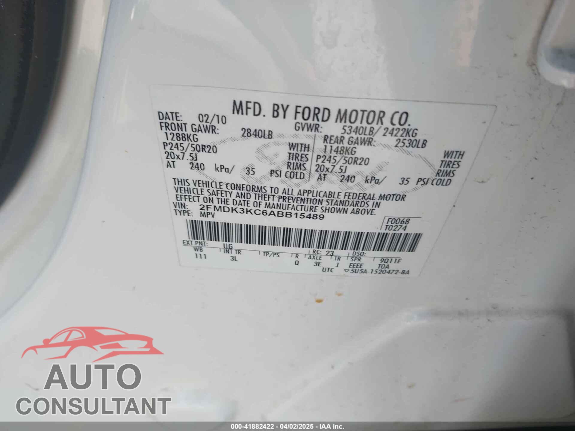 FORD EDGE 2010 - 2FMDK3KC6ABB15489