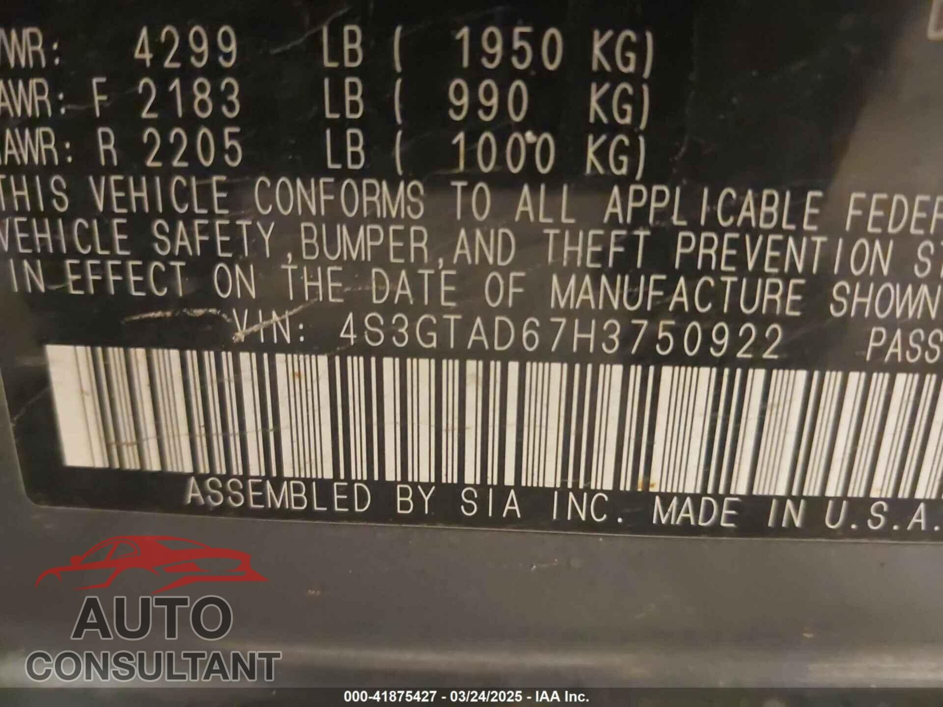 SUBARU IMPREZA 2017 - 4S3GTAD67H3750922