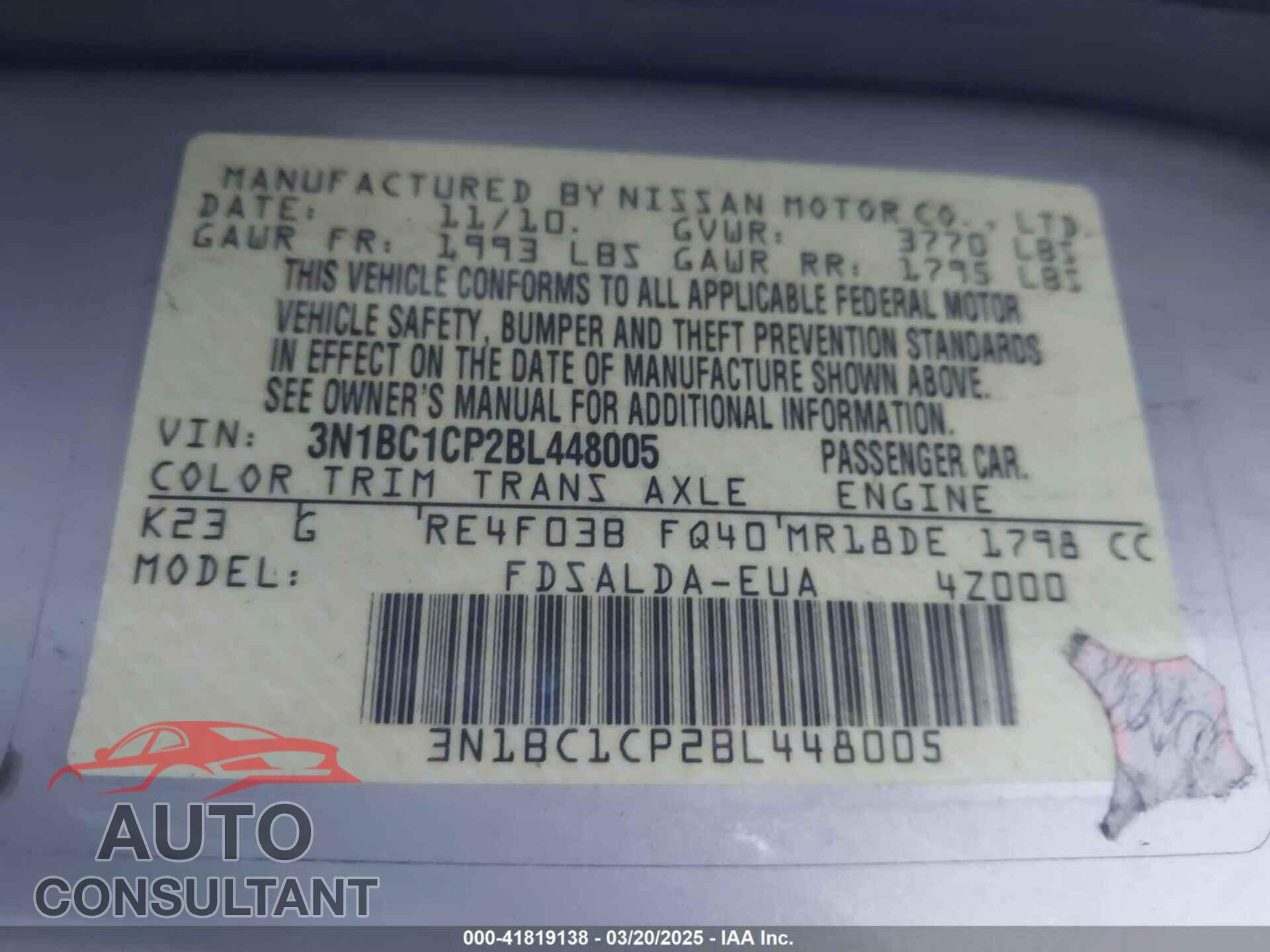 NISSAN VERSA 2011 - 3N1BC1CP2BL448005