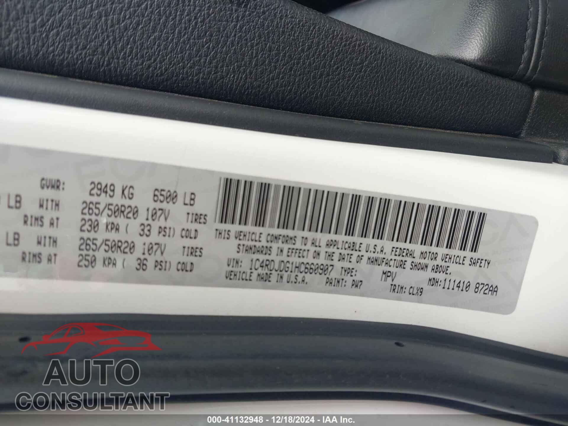 DODGE DURANGO 2017 - 1C4RDJDG1HC660907
