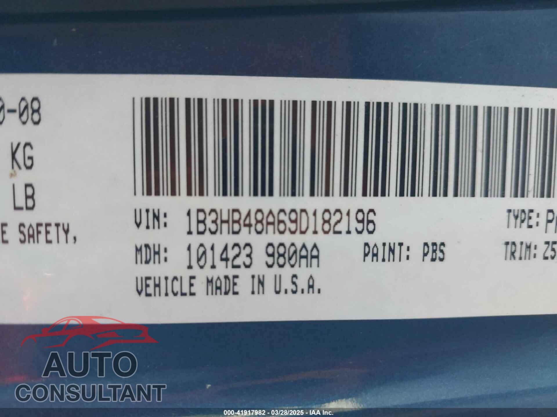 DODGE CALIBER 2009 - 1B3HB48A69D182196