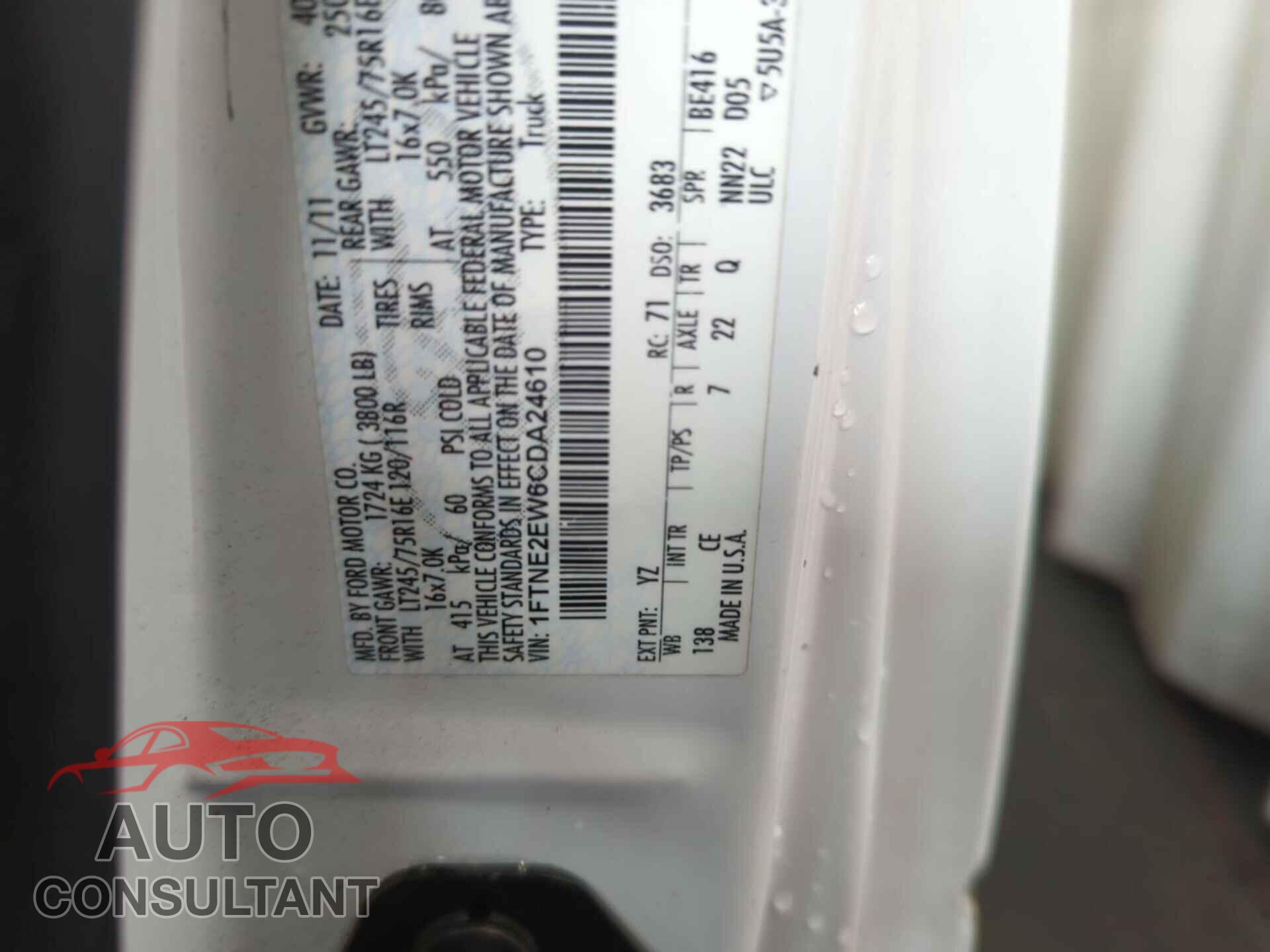 FORD ECONOLINE 2012 - 1FTNE2EW6CDA24610
