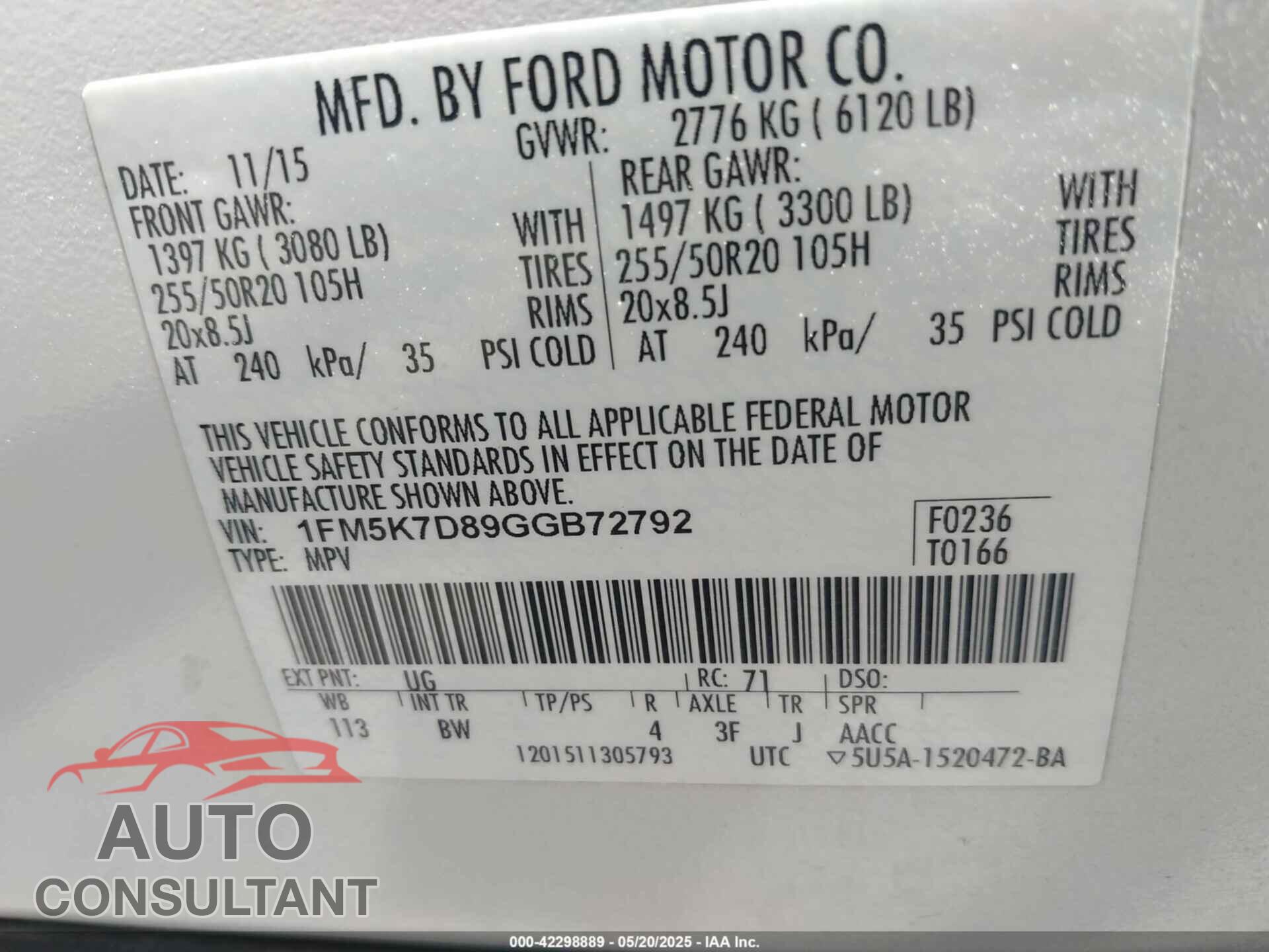 FORD EXPLORER 2016 - 1FM5K7D89GGB72792