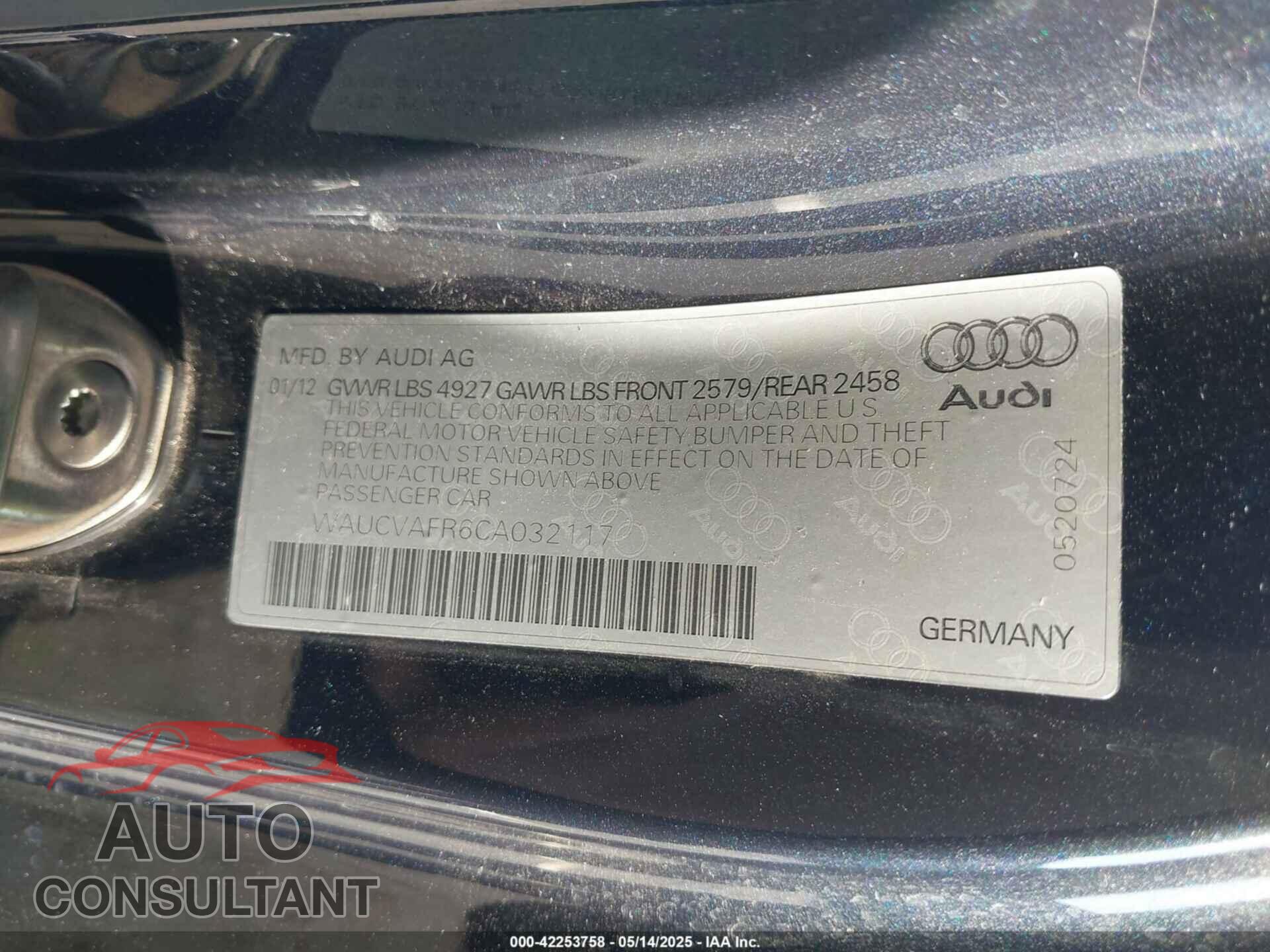 AUDI S5 2012 - WAUCVAFR6CA032117