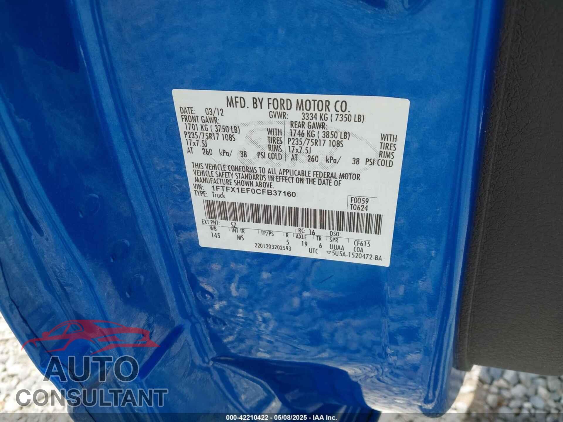 FORD F-150 2012 - 1FTFX1EF0CFB37160