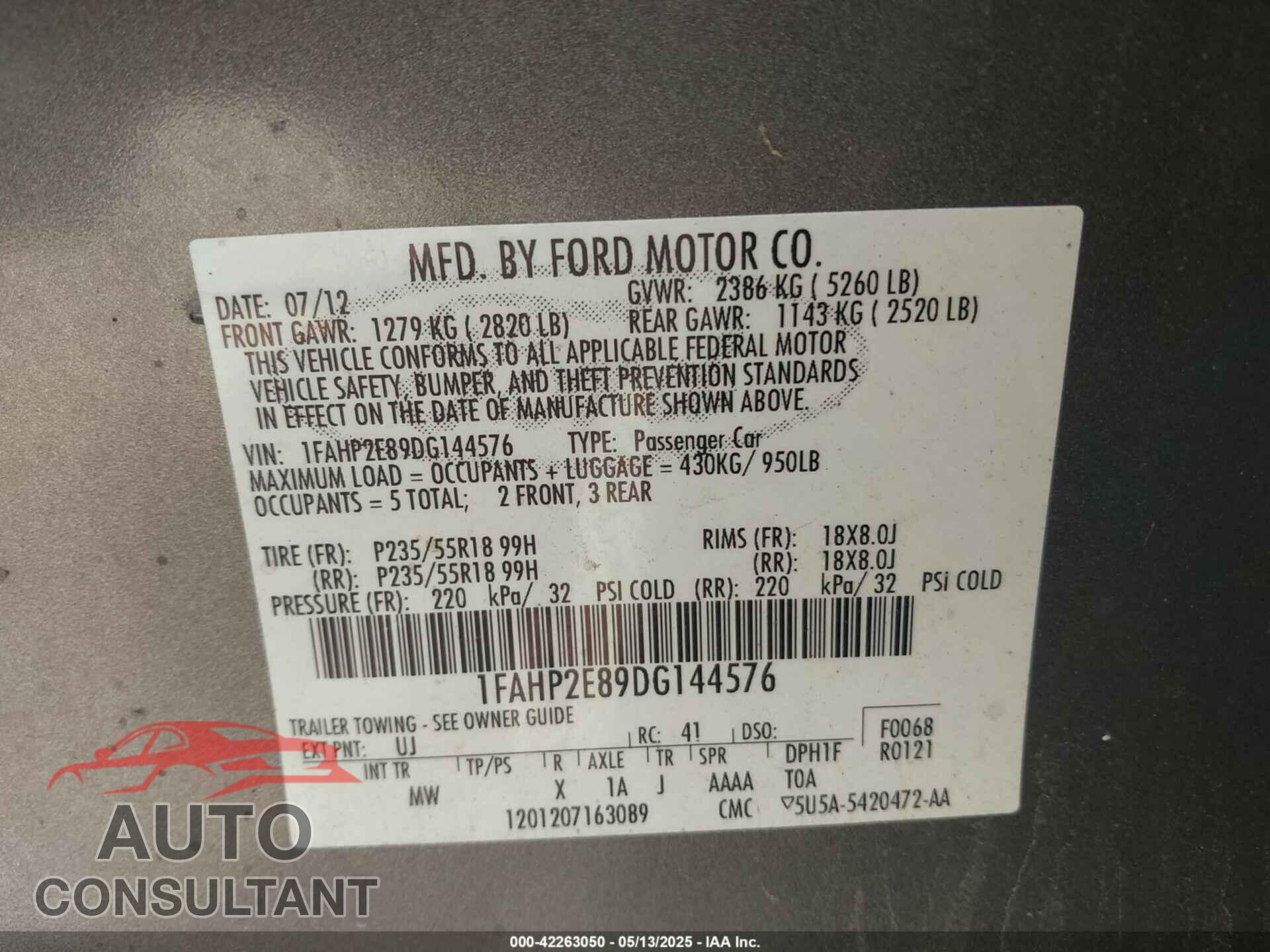 FORD TAURUS 2013 - 1FAHP2E89DG144576
