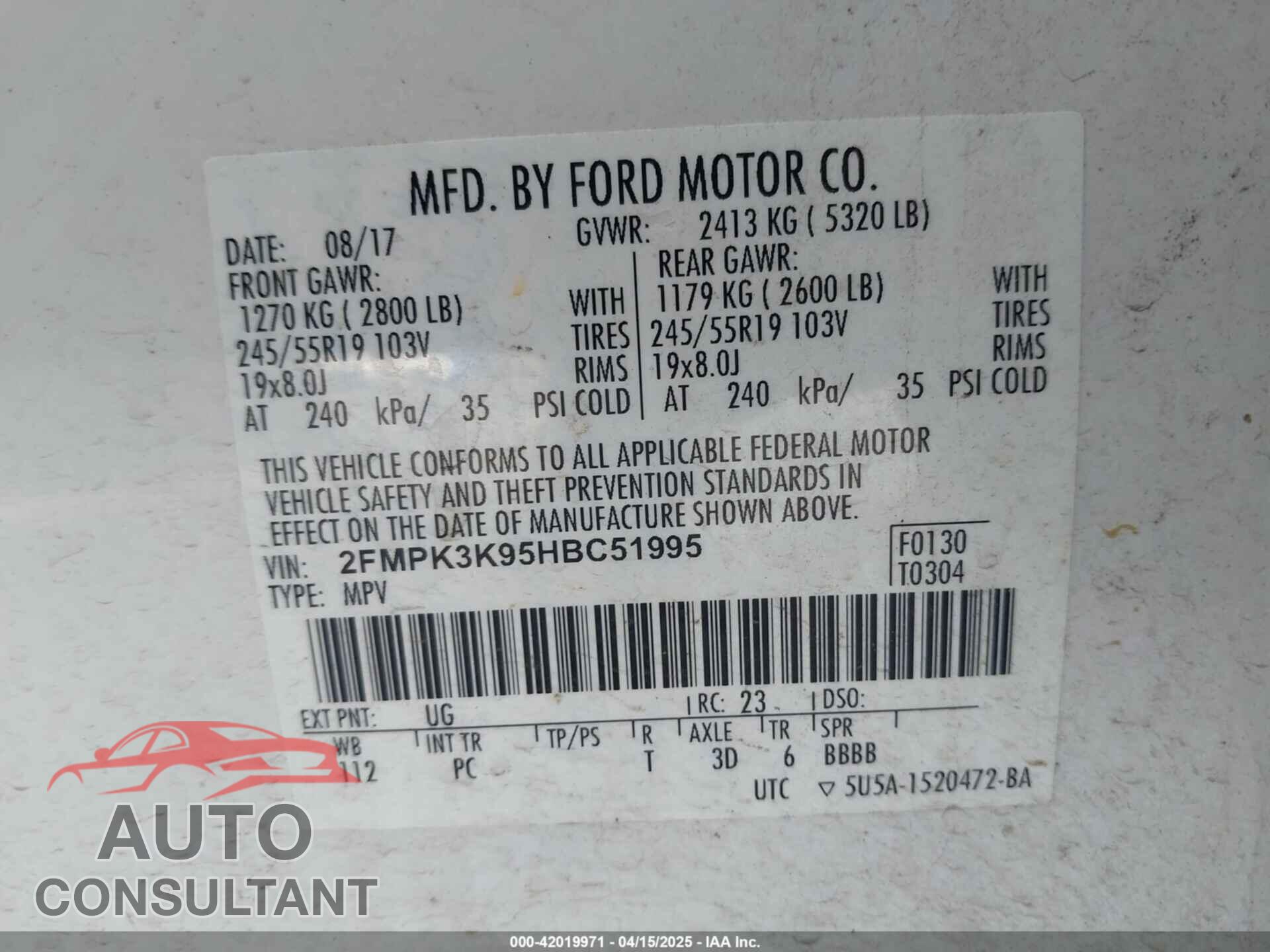 FORD EDGE 2017 - 2FMPK3K95HBC51995