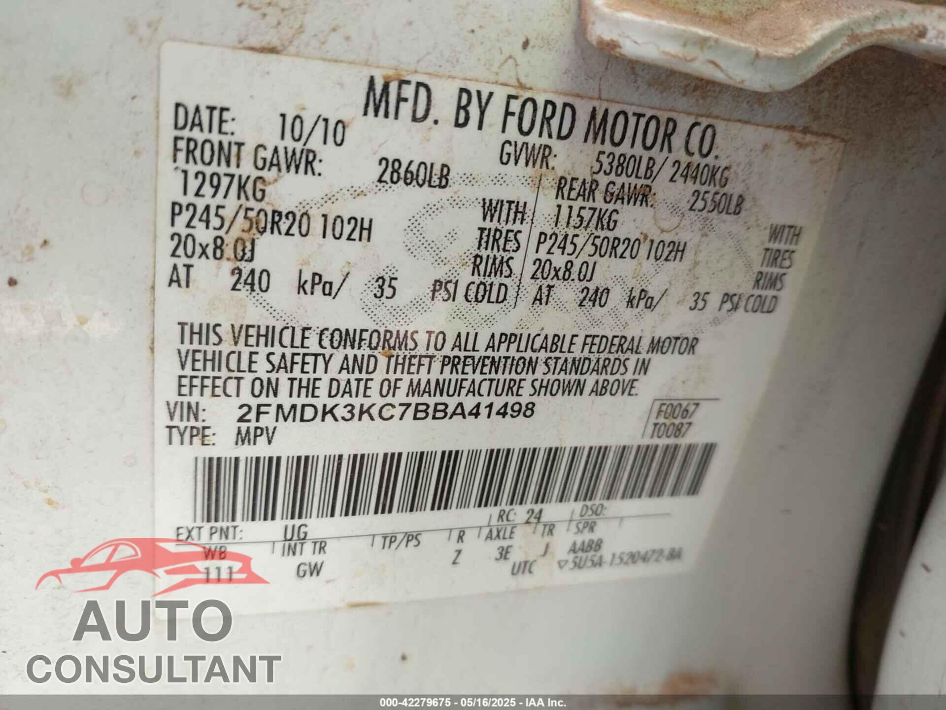 FORD EDGE 2011 - 2FMDK3KC7BBA41498