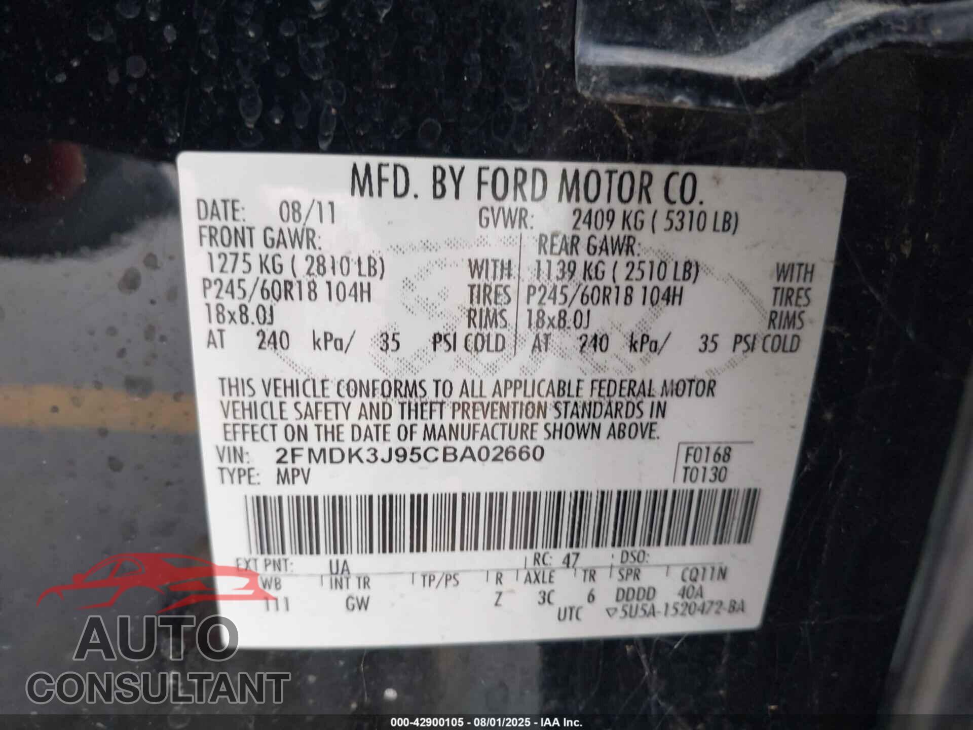 FORD EDGE 2012 - 2FMDK3J95CBA02660