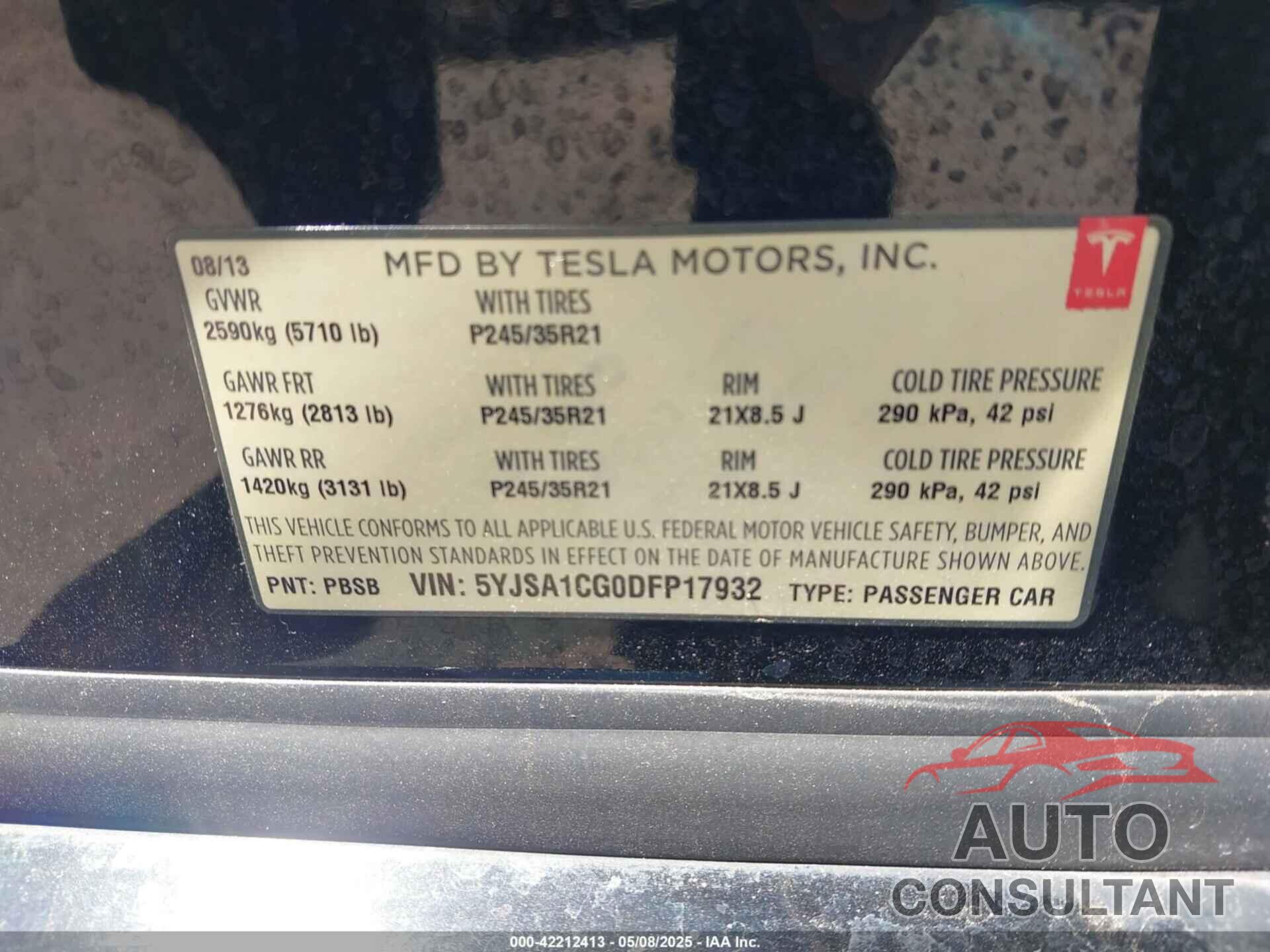 TESLA MODEL S 2013 - 5YJSA1CG0DFP17932