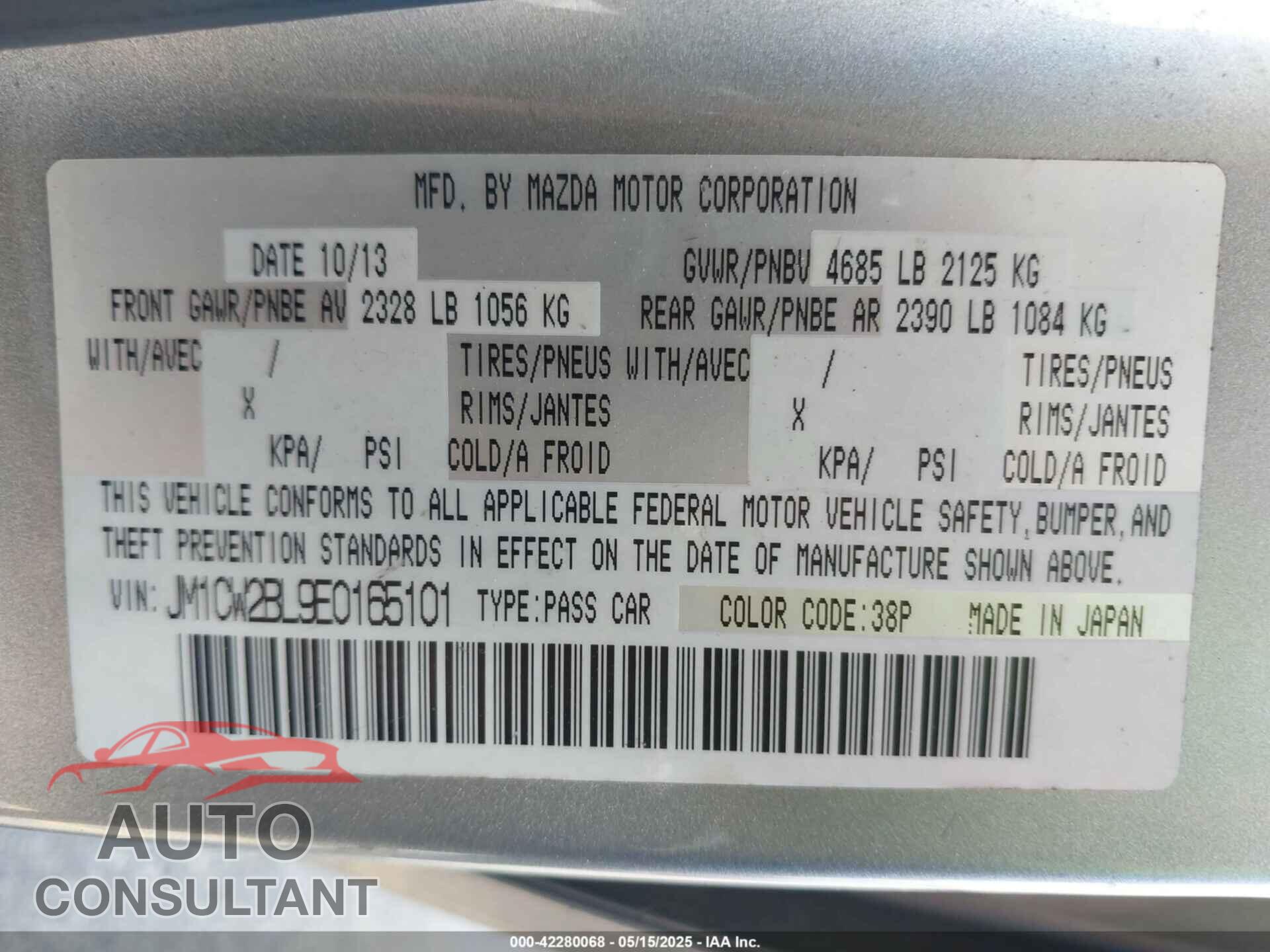 MAZDA MAZDA5 2014 - JM1CW2BL9E0165101