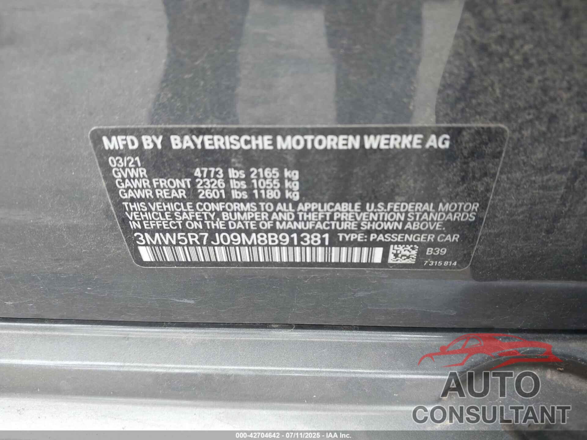 BMW 330I 2021 - 3MW5R7J09M8B91381