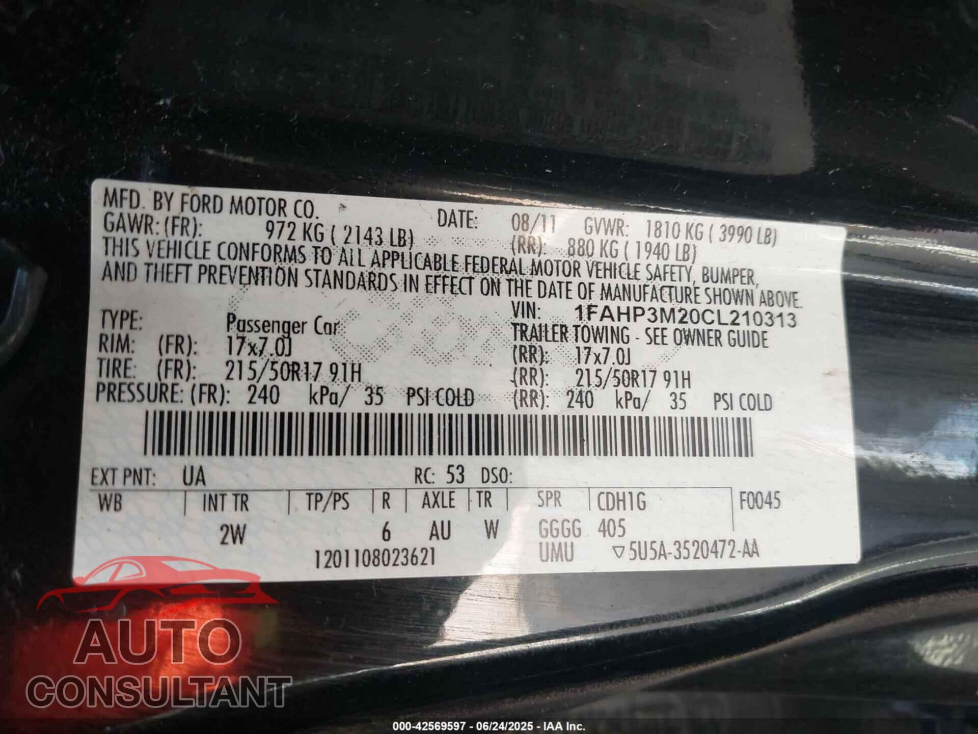 FORD FOCUS 2012 - 1FAHP3M20CL210313