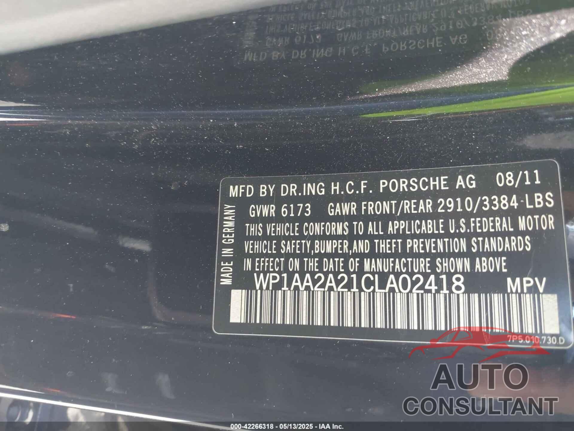 PORSCHE CAYENNE 2012 - WP1AA2A21CLA02418