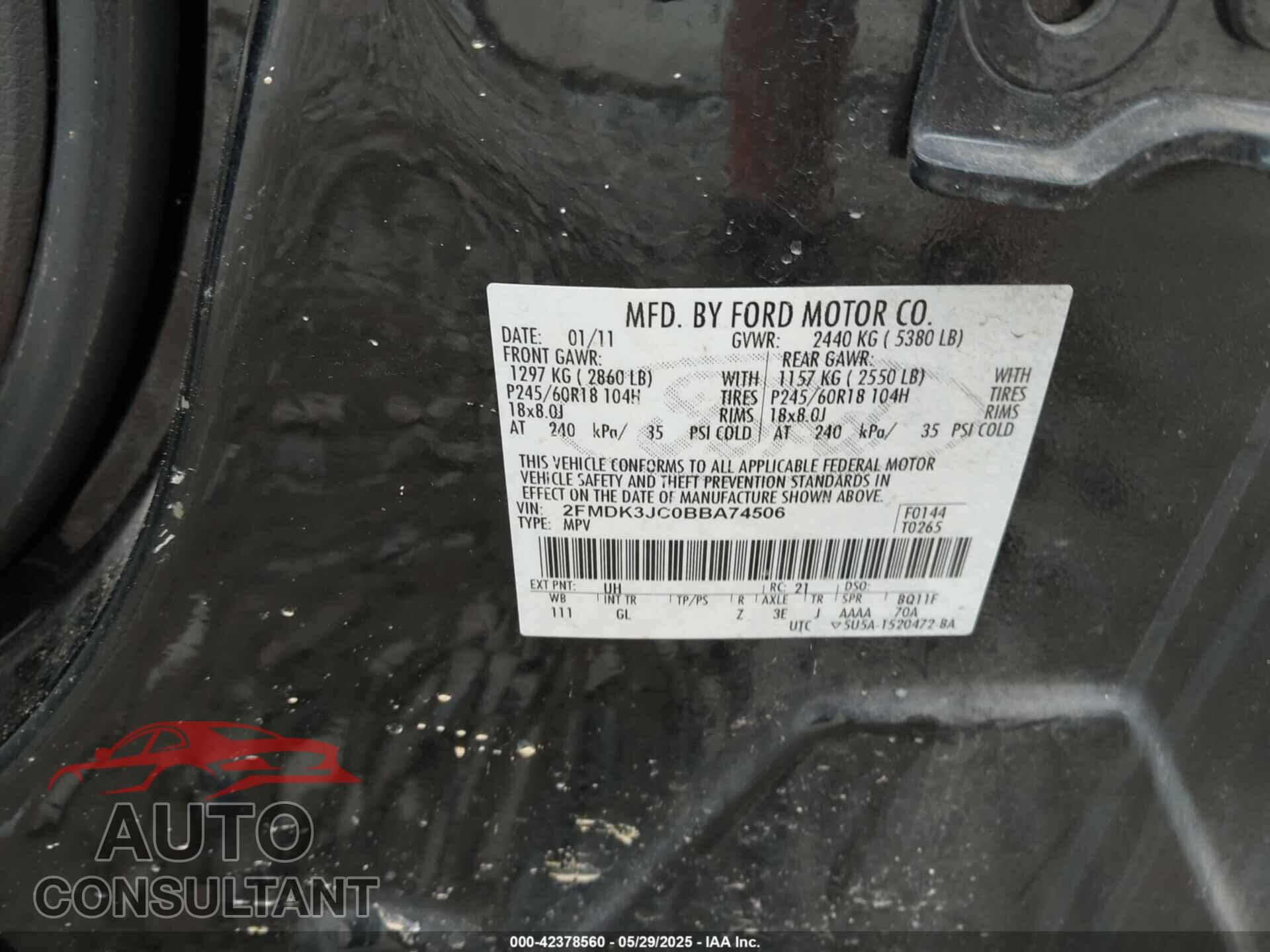 FORD EDGE 2011 - 2FMDK3JC0BBA74506