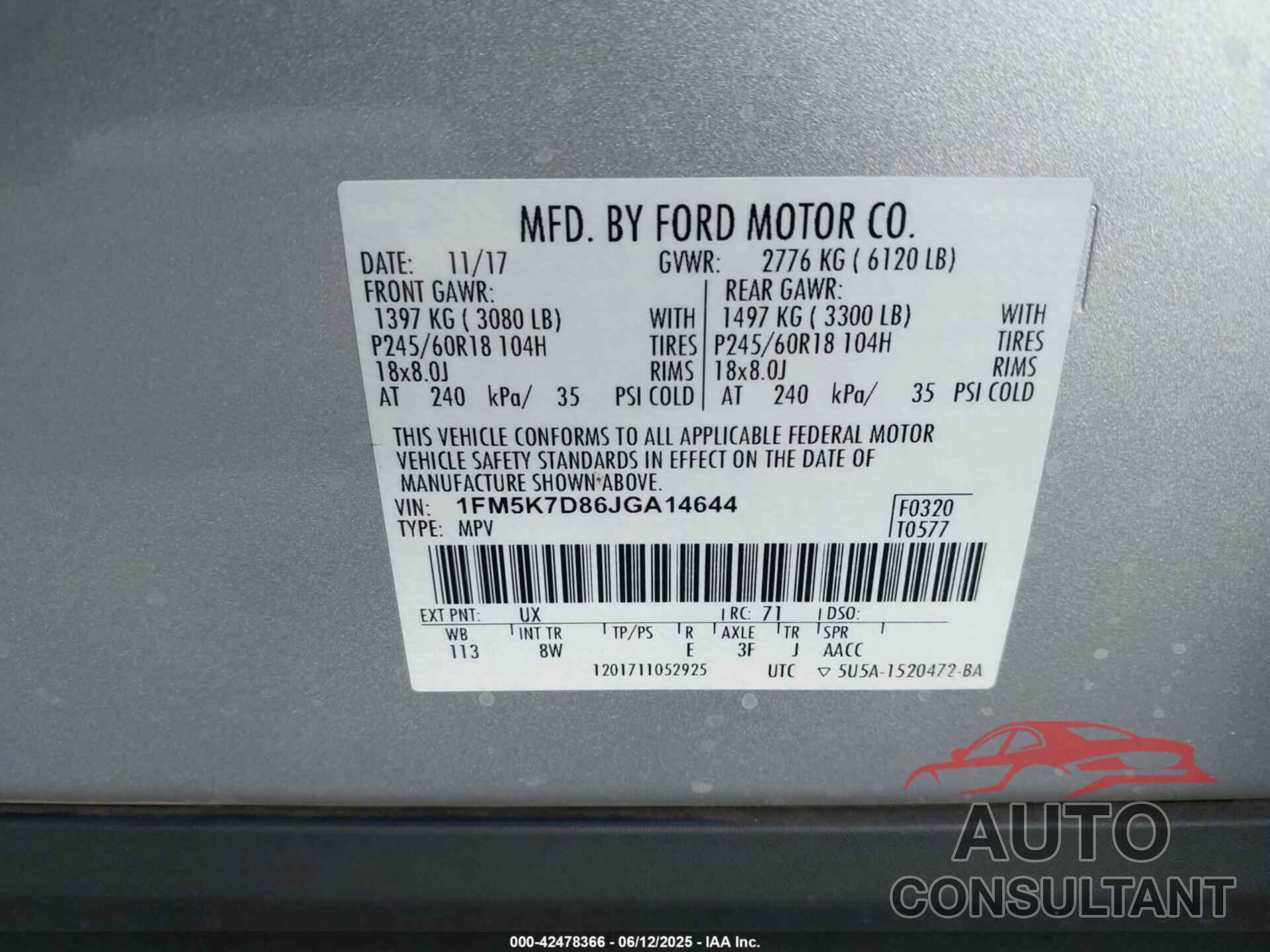 FORD EXPLORER 2018 - 1FM5K7D86JGA14644