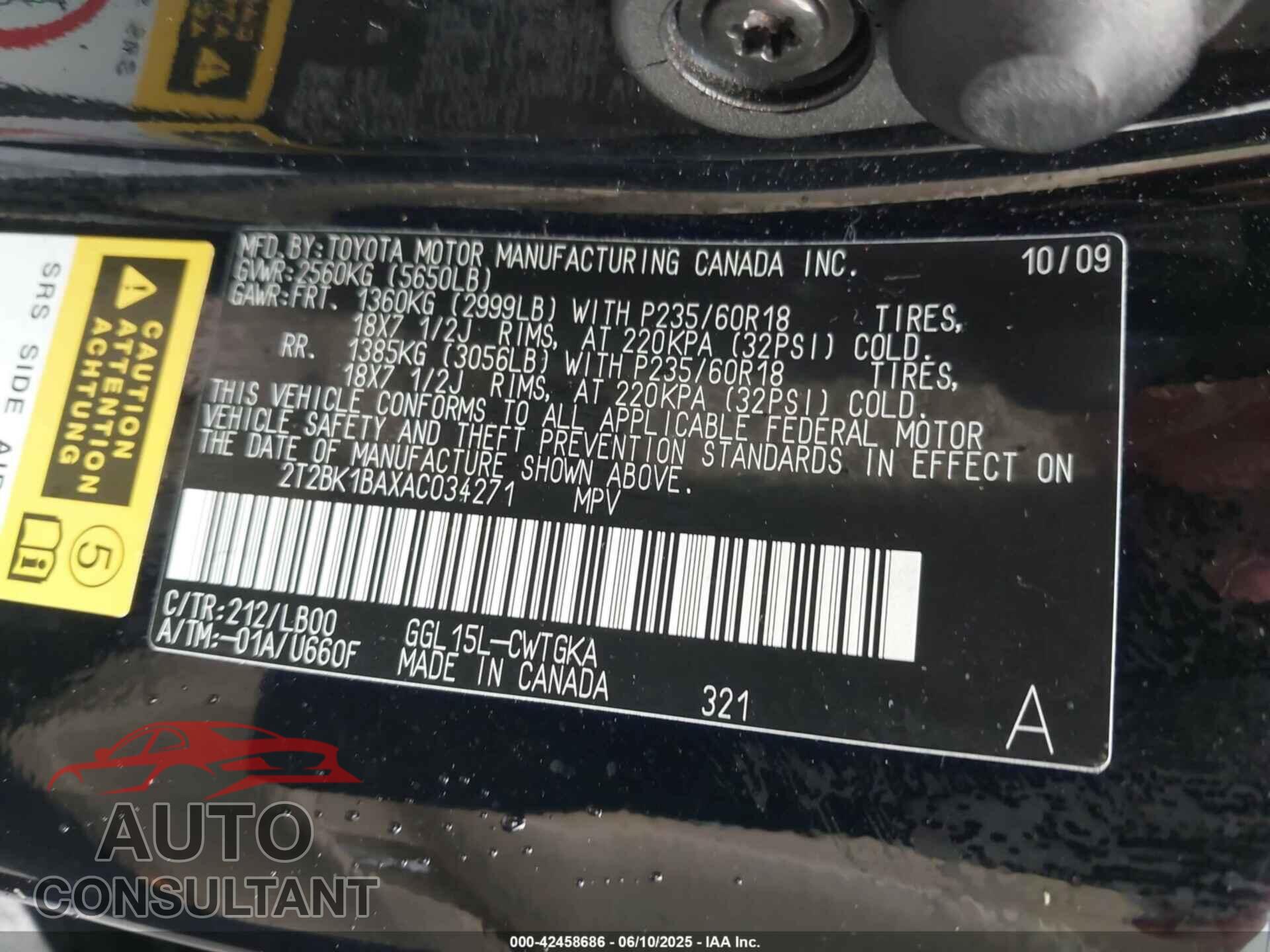 LEXUS RX 350 2010 - 2T2BK1BAXAC034271