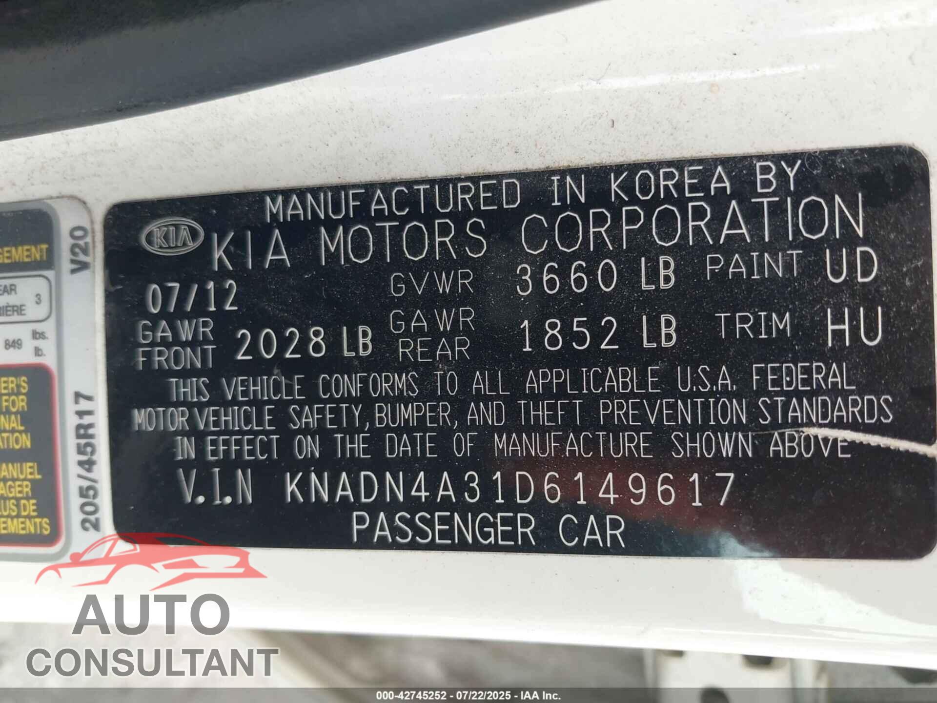 KIA RIO 2013 - KNADN4A31D6149617