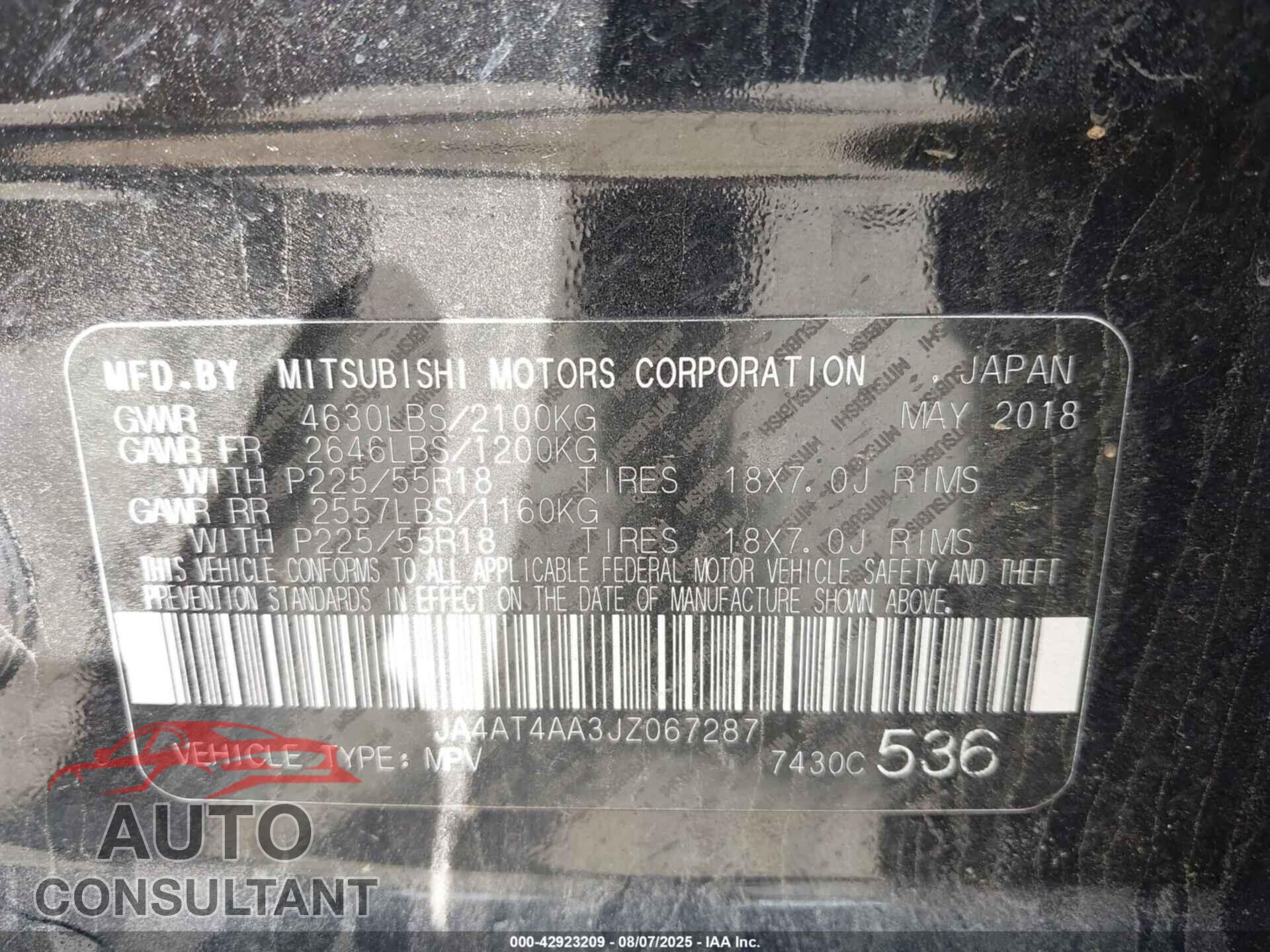 MITSUBISHI ECLIPSE CROSS 2018 - JA4AT4AA3JZ067287
