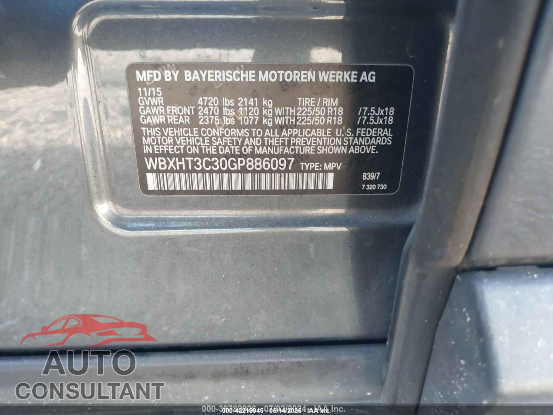 BMW X1 2016 - WBXHT3C30GP886097
