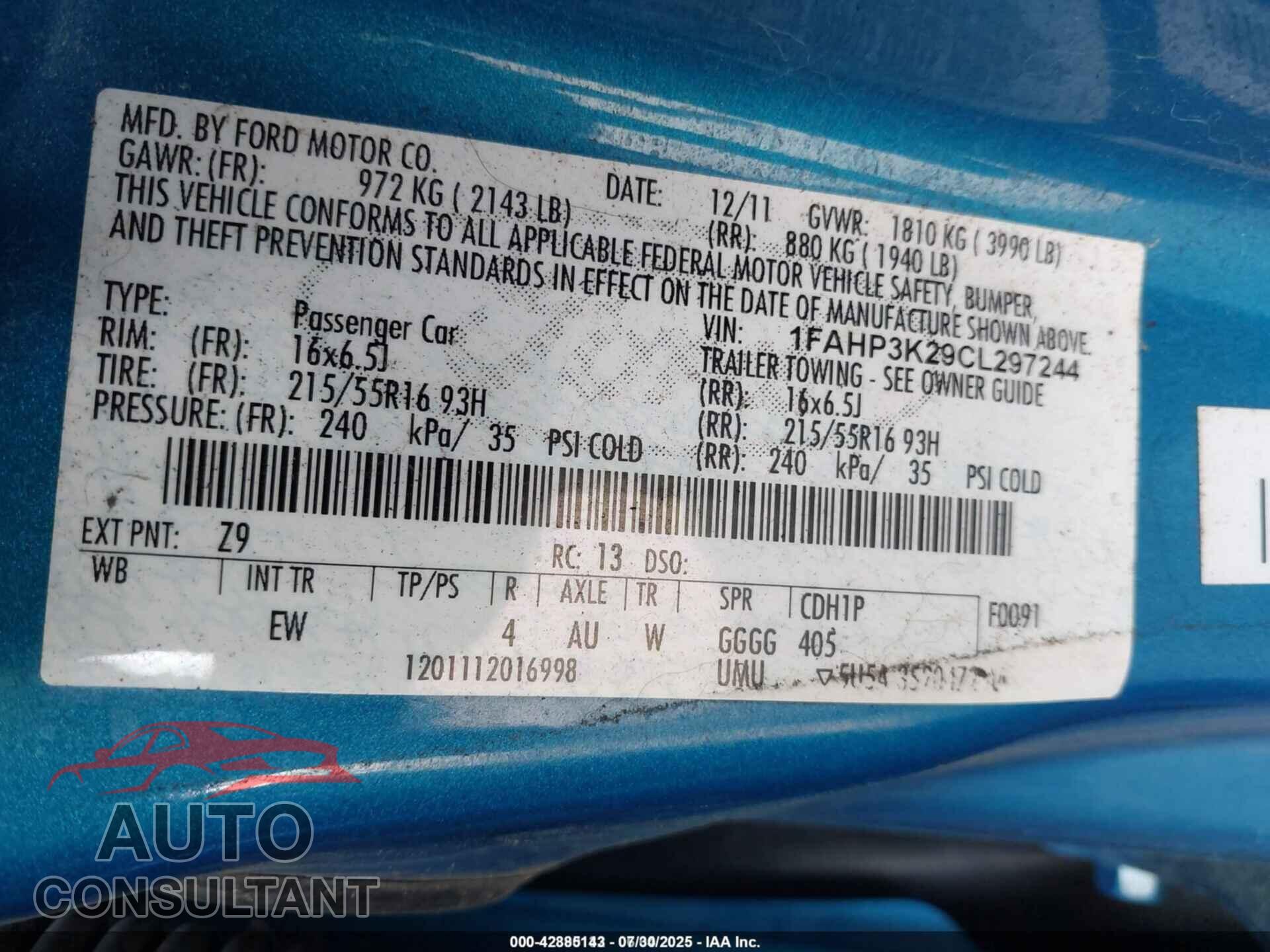 FORD FOCUS 2012 - 1FAHP3K29CL297244
