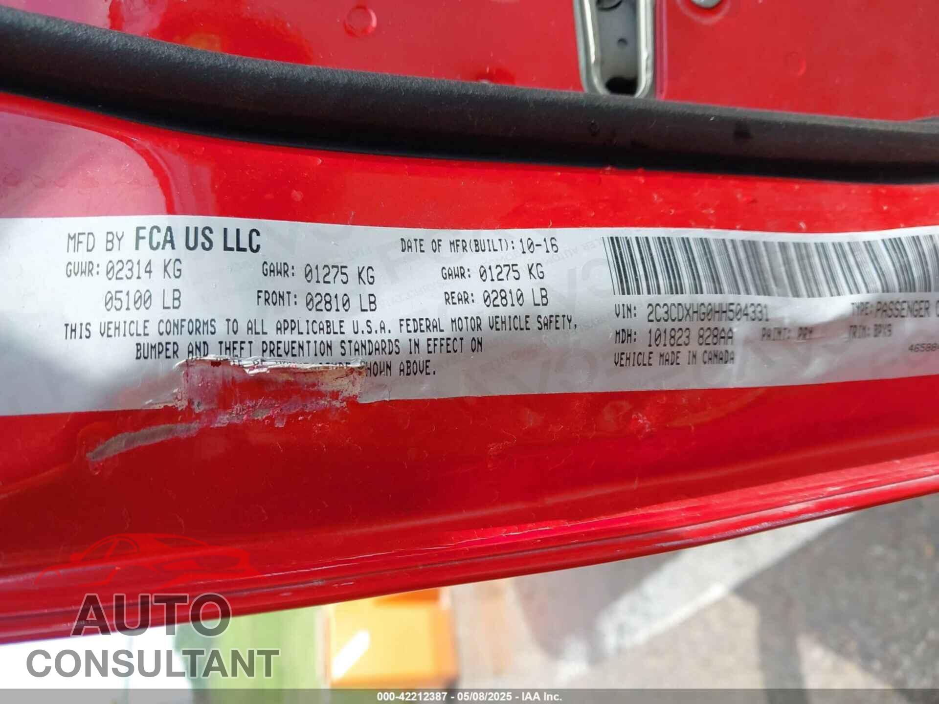 DODGE CHARGER 2017 - 2C3CDXHG0HH504331