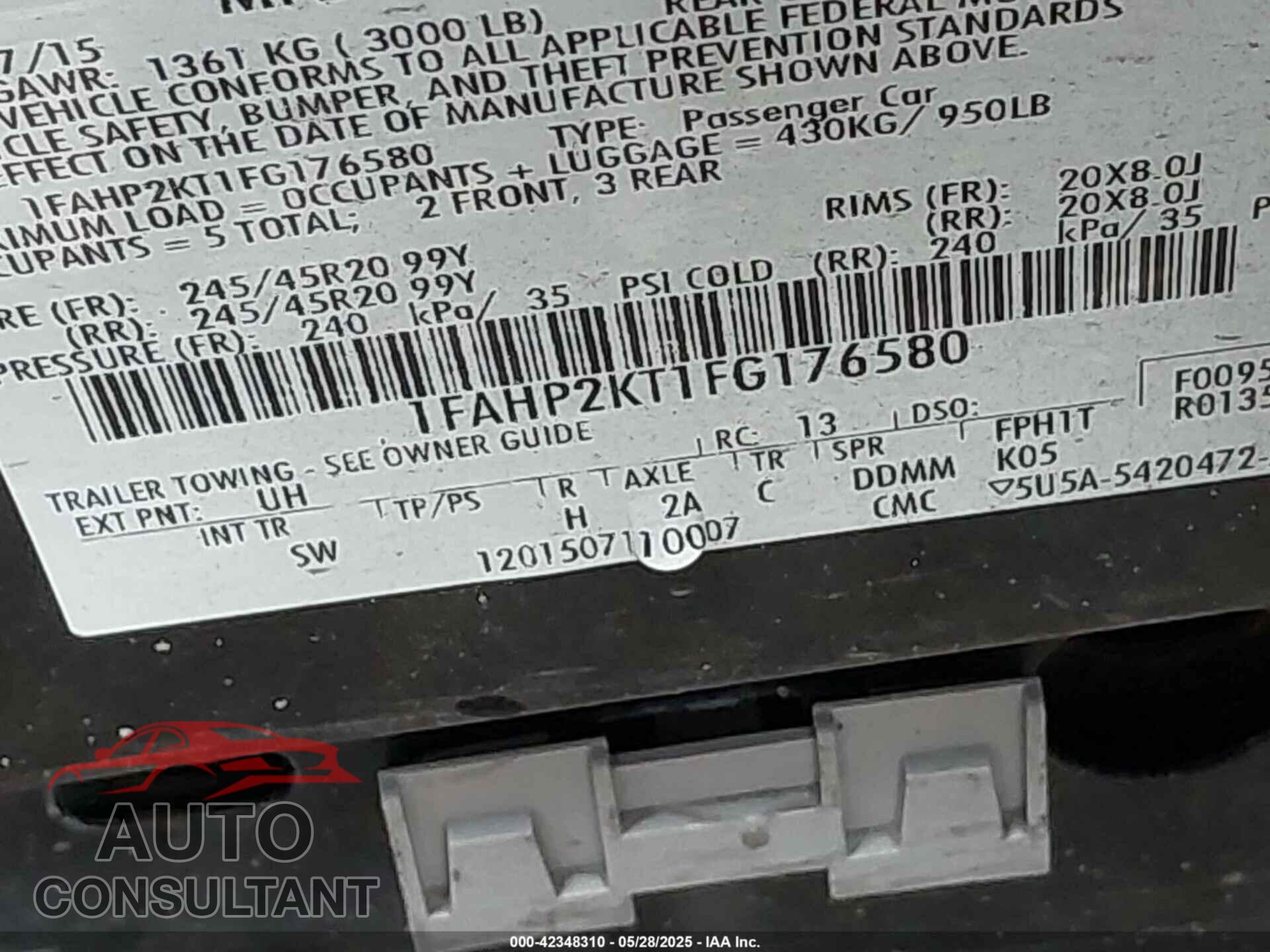 FORD TAURUS 2015 - 1FAHP2KT1FG176580
