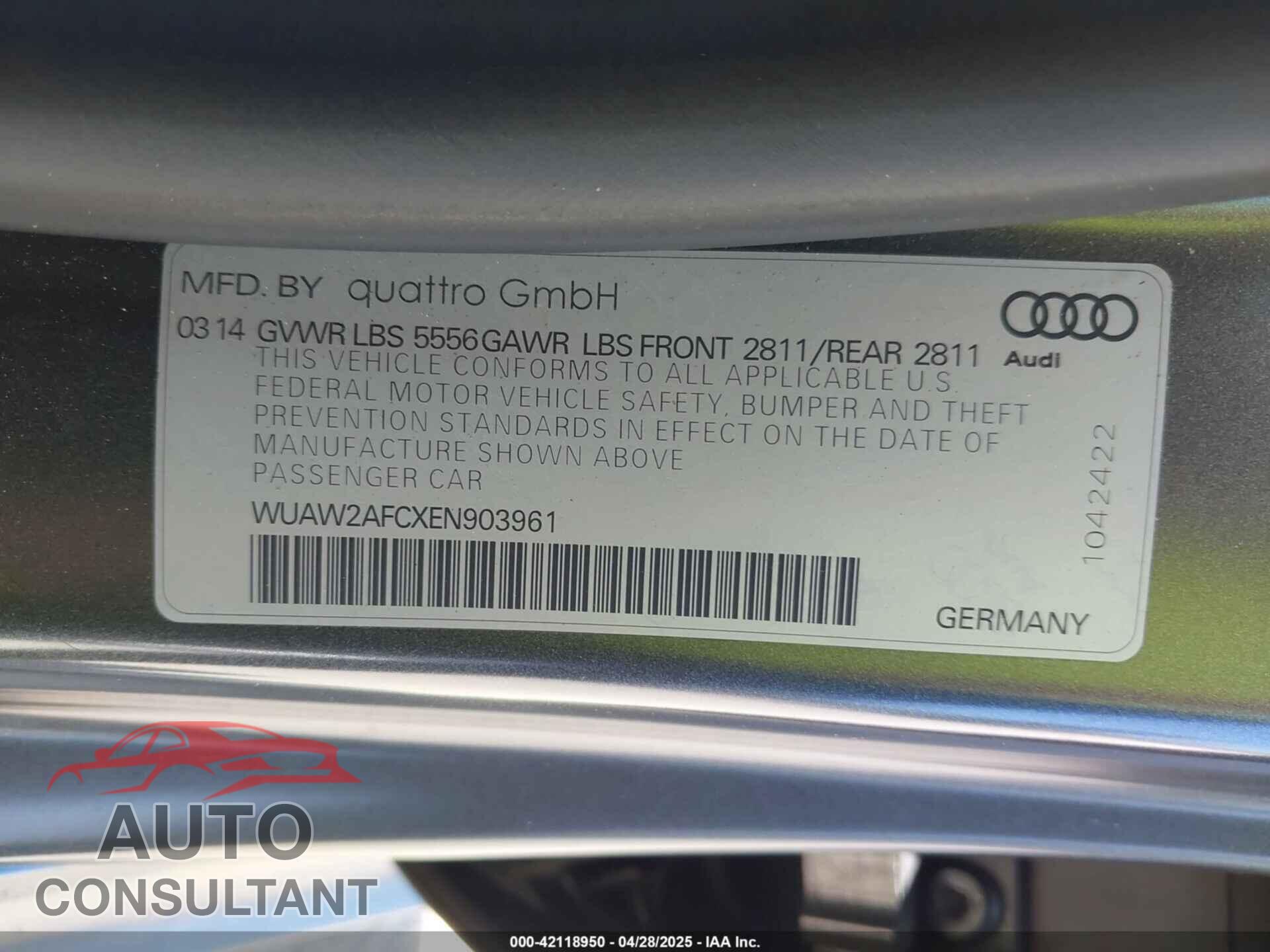 AUDI RS 7 2014 - WUAW2AFCXEN903961