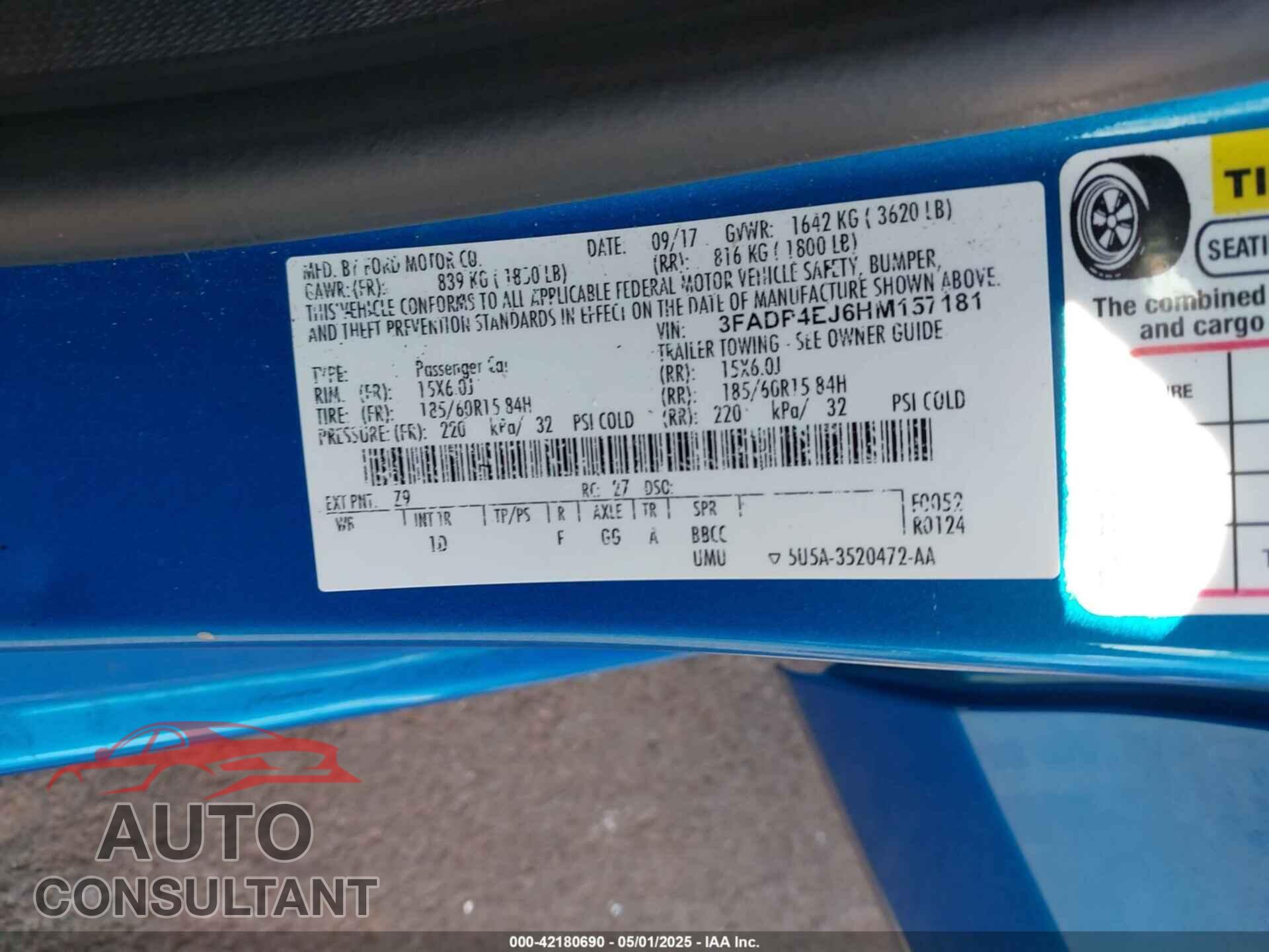 FORD FIESTA 2017 - 3FADP4EJ6HM157181