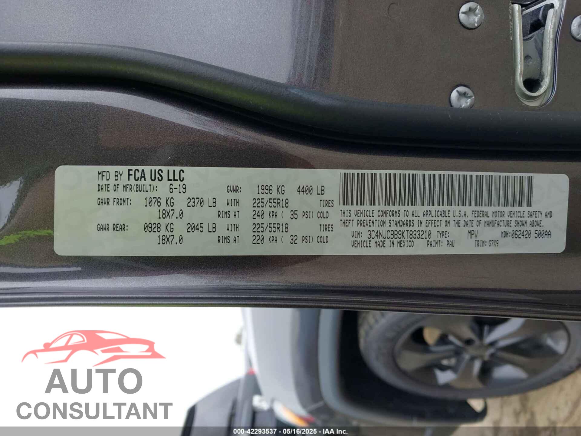 JEEP COMPASS 2019 - 3C4NJCBB9KT833210