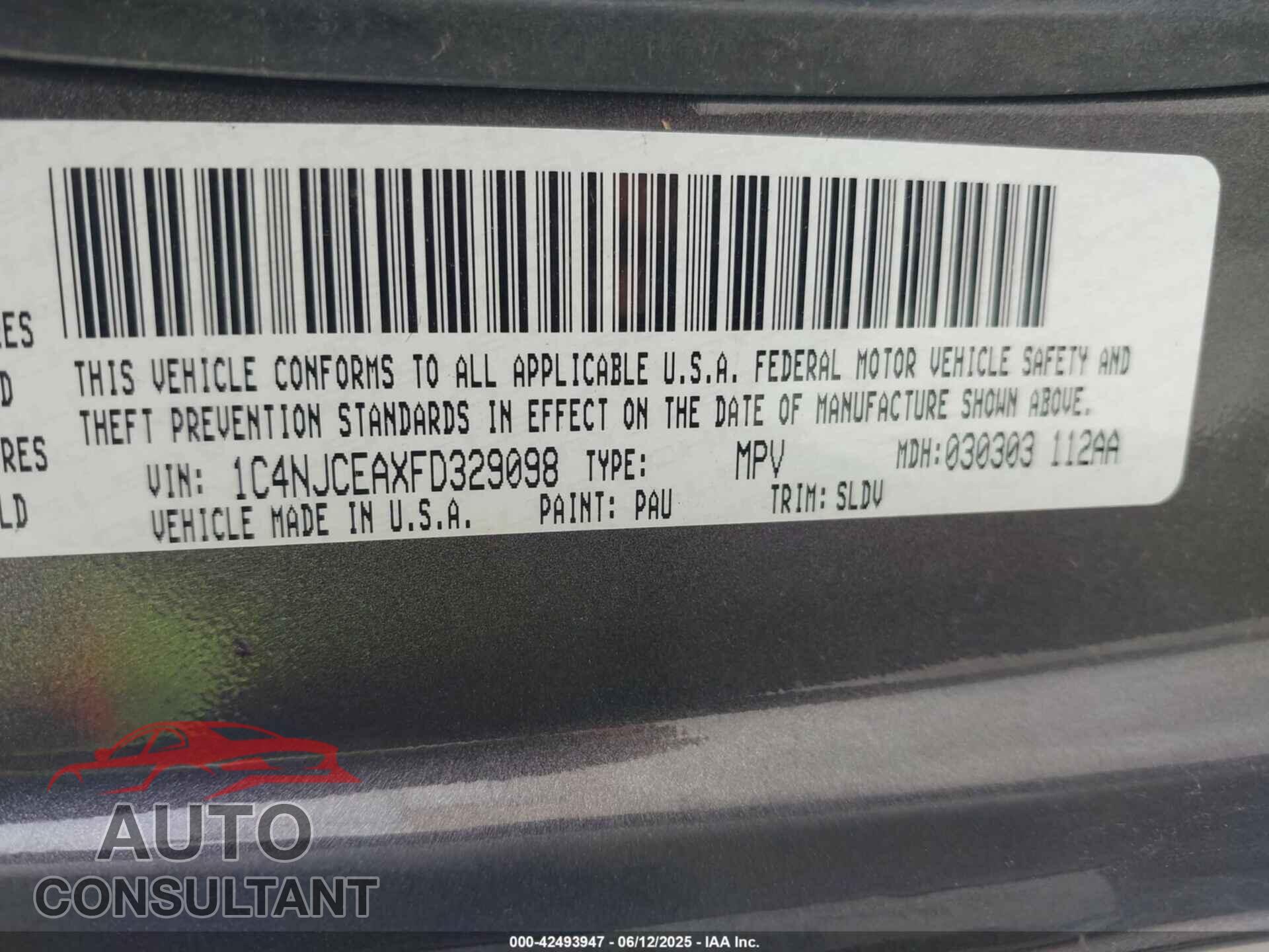 JEEP COMPASS 2015 - 1C4NJCEAXFD329098