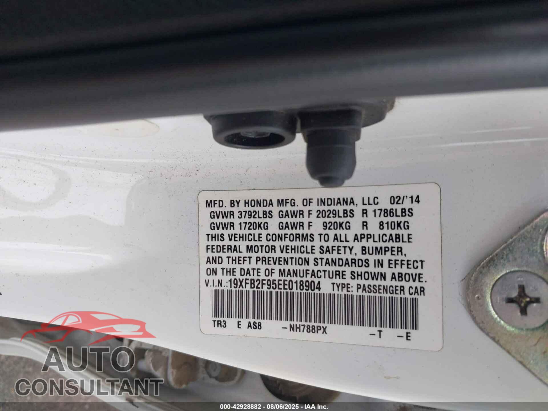 HONDA CIVIC 2014 - 19XFB2F95EE018904