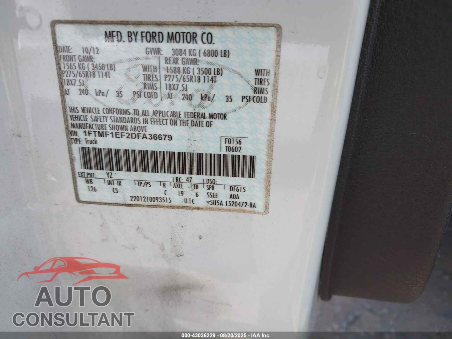 FORD F-150 2013 - 1FTMF1EF2DFA36679
